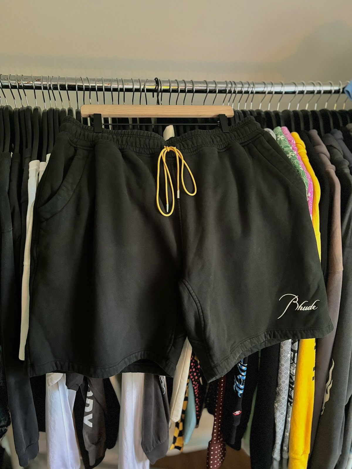 image of Rhude Huge Xxl - Black Script Shorts, Men's (Size 38)