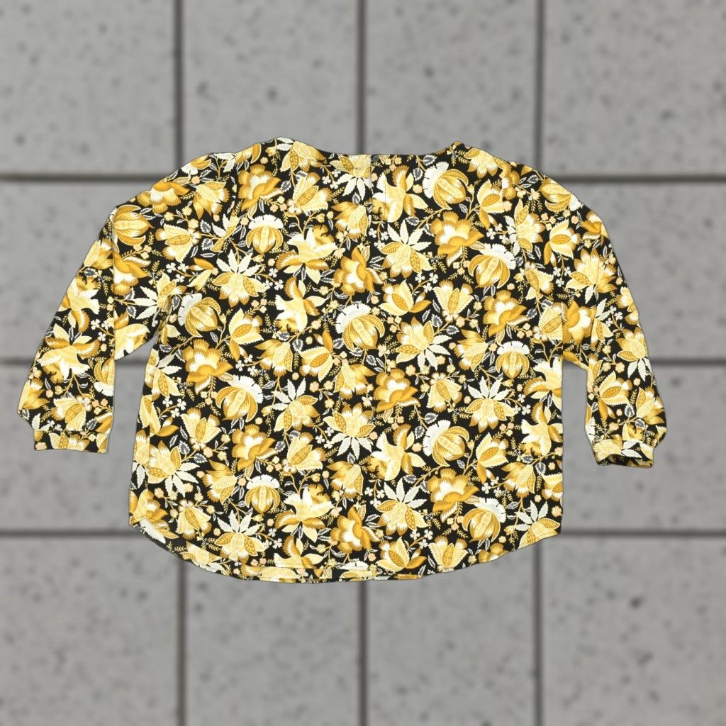 Loft VINTAGE? No — Loft PLUS Blouse Womens Size 22 Yellow Floral Long Sleeve Crew Neck Keyhole Lightweight Polyester Shirt Size 3XL / US 20-22 - 1 Thumbnail