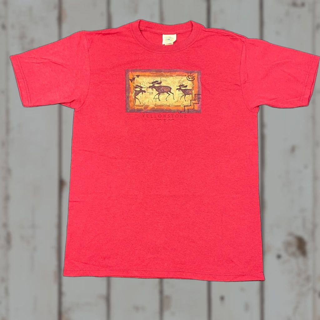 Vintage VINTAGE Eco Mountain Yellowstone National Park T Shirt Red L Unisex Adults 90s USA GORPCORE Bones? Size US L / EU 52-54 / 3 - 1 Thumbnail