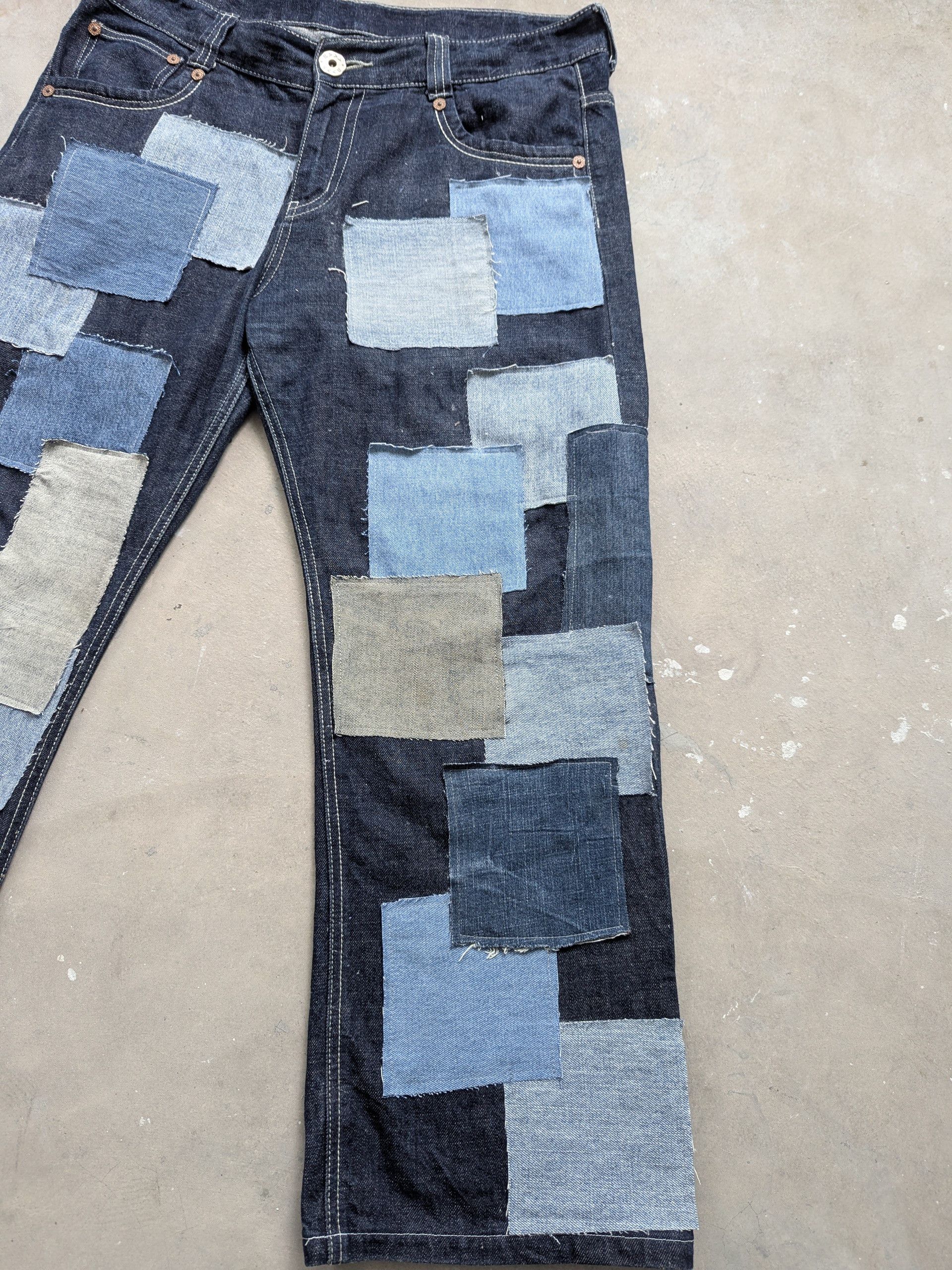 Japanese Brand × Vintage Vintage Buckle Back Denim Patchwork Custom Made Size US 38 / EU 54 - 4 Thumbnail
