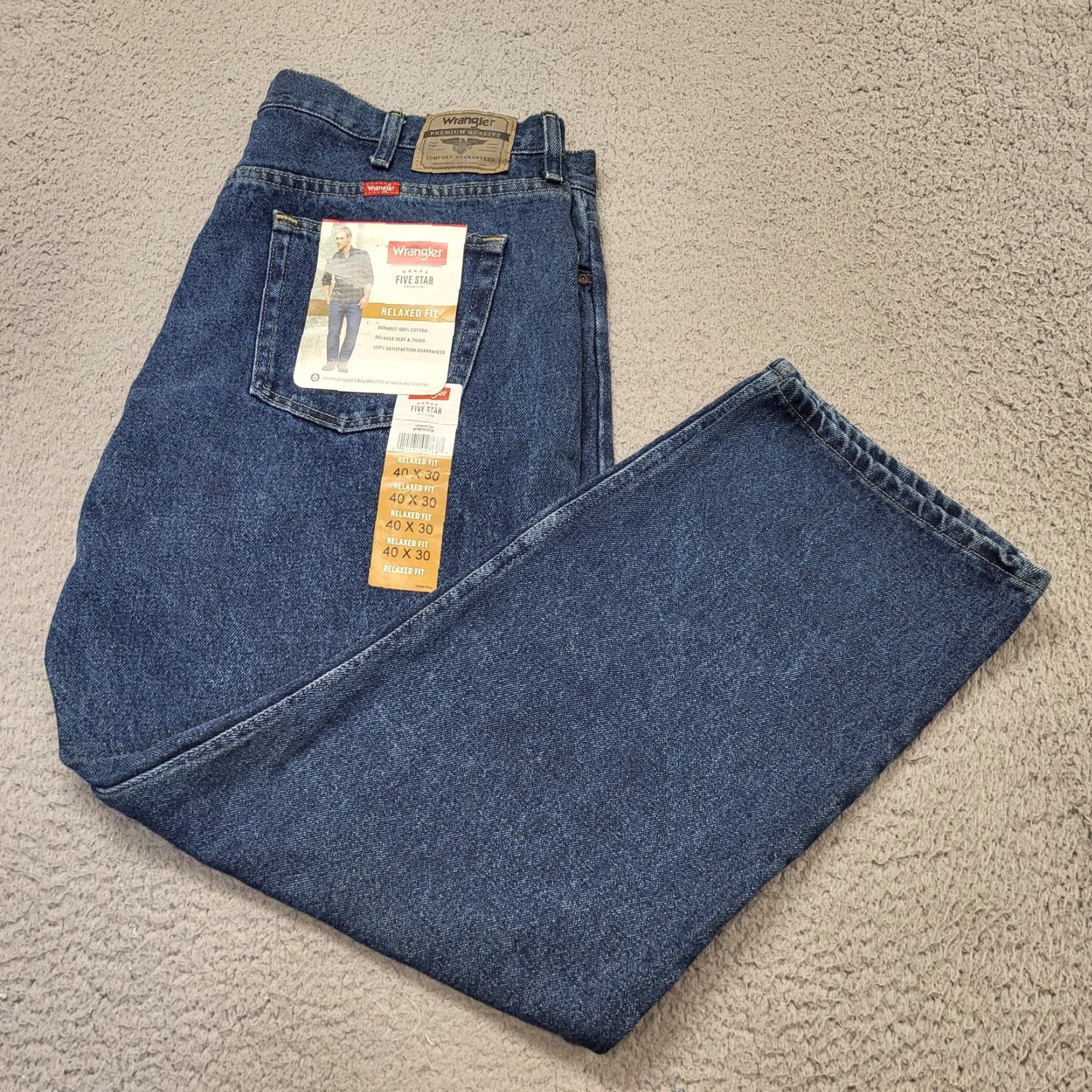 Wrangler Wrangler Jeans Men's 40x30 Blue Five Star Premium Relaxed Fit Denim Western Five Pocket 100% Cotton Regular Size Type Jeans Mens Size US 40 / EU 56 - 2 Thumbnail