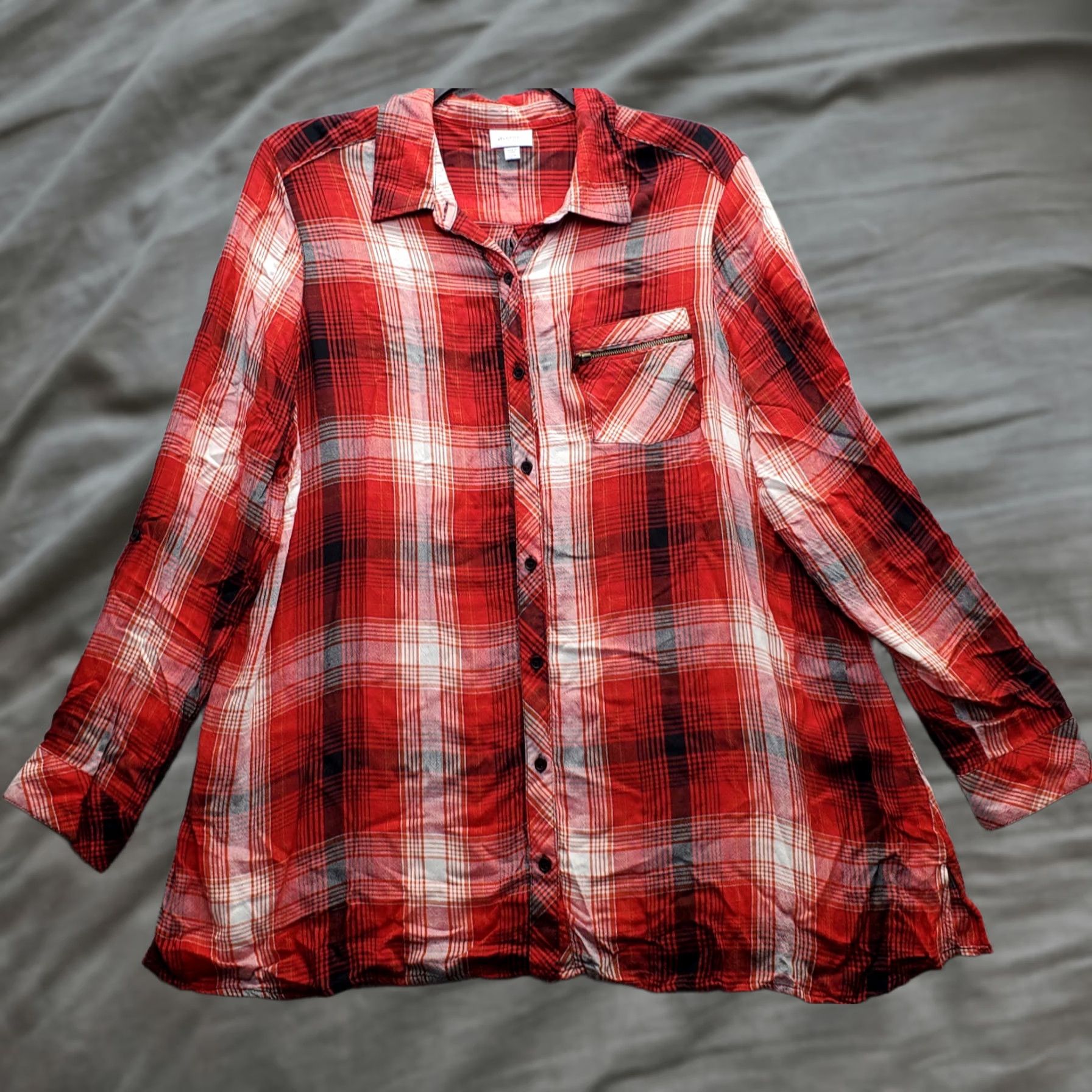 Avenue Avenue Shirt Womens Size 22/24 Multi Plaid Rayon Collared Button Up Long Sleeve Slit Size 3XL / US 20-22 - 1 Thumbnail