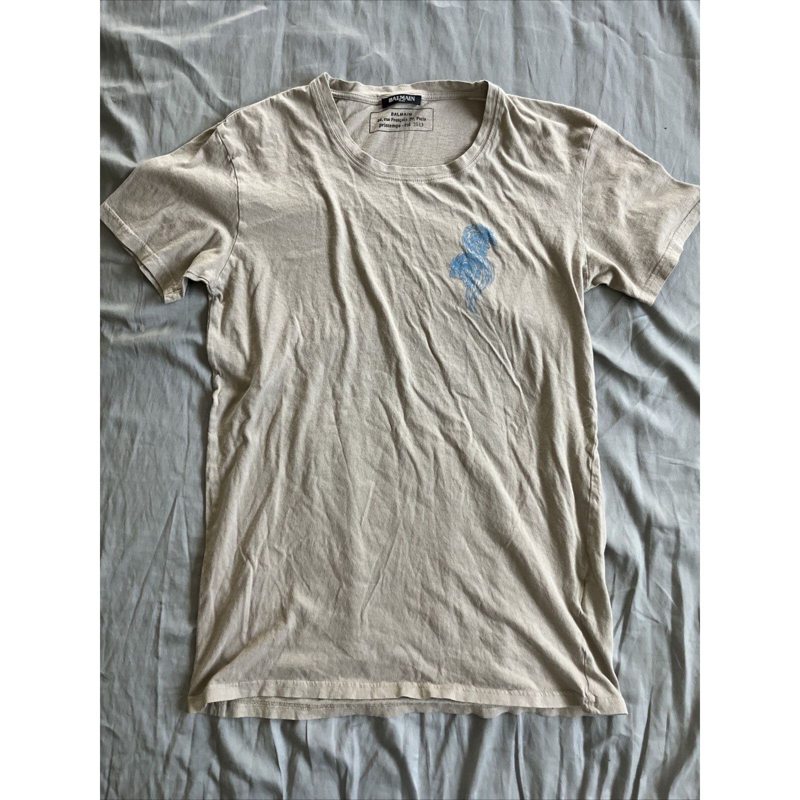 Balmain Balmain Mens Vtg Distressed T Shirt Size L Cream 100% Cotton Size US L / EU 52-54 / 3 - 1 Thumbnail