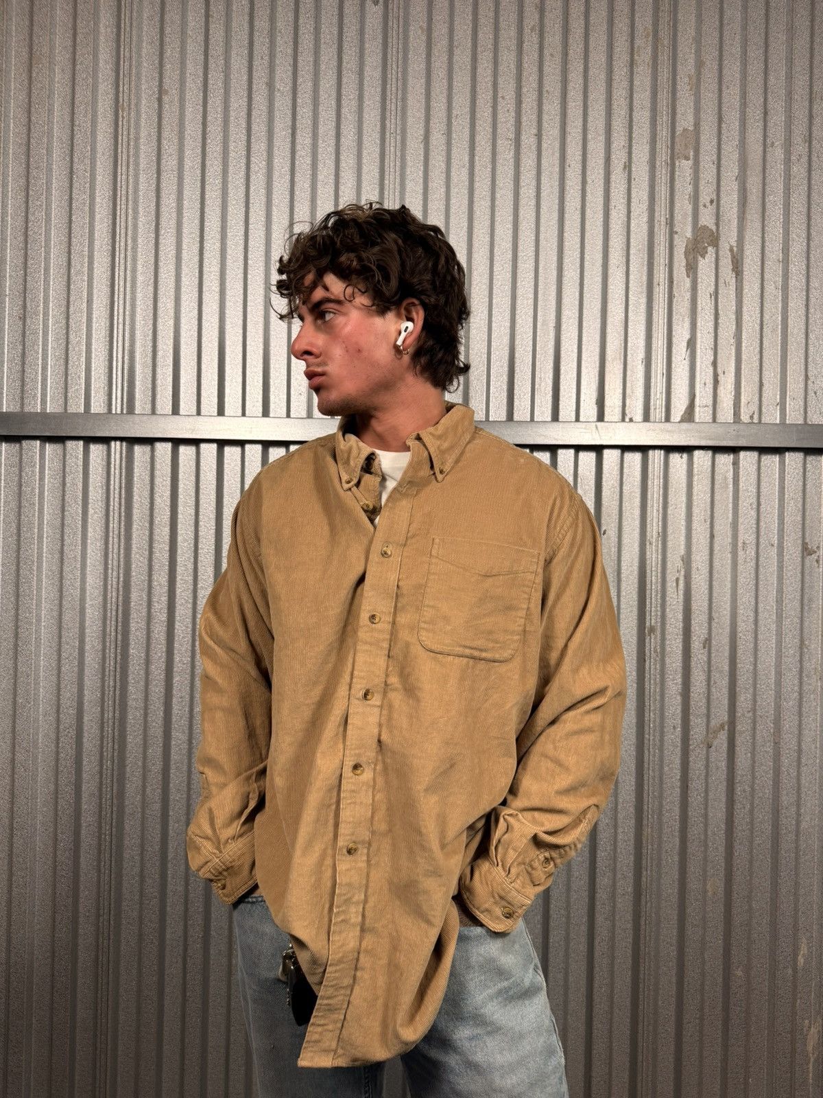 L.L. Bean 90s Vintage LL Bean corduroy Beige Button Up Western Shirt Size US L / EU 52-54 / 3 - 1 Thumbnail