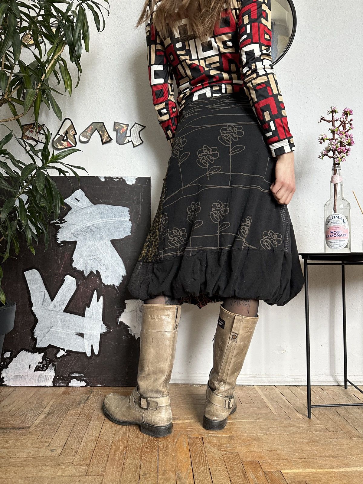 Designer × Other Asymmetrical Deconstructed Draped Scrunchy Graphic Skirt Size 30" / US 8 / IT 44 - 4 Thumbnail