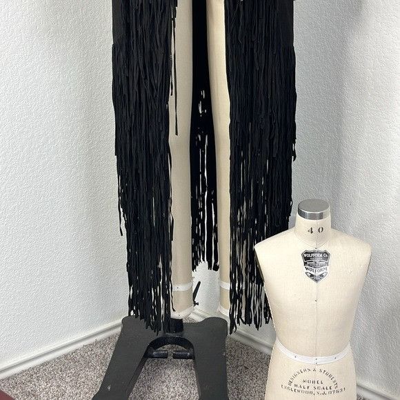 Designer × Handmade × Vintage Anna Trzebinski Navajo Sueded Beaded Fringe Leather Black Du Size M / US 6-8 / IT 42-44 - 6 Thumbnail