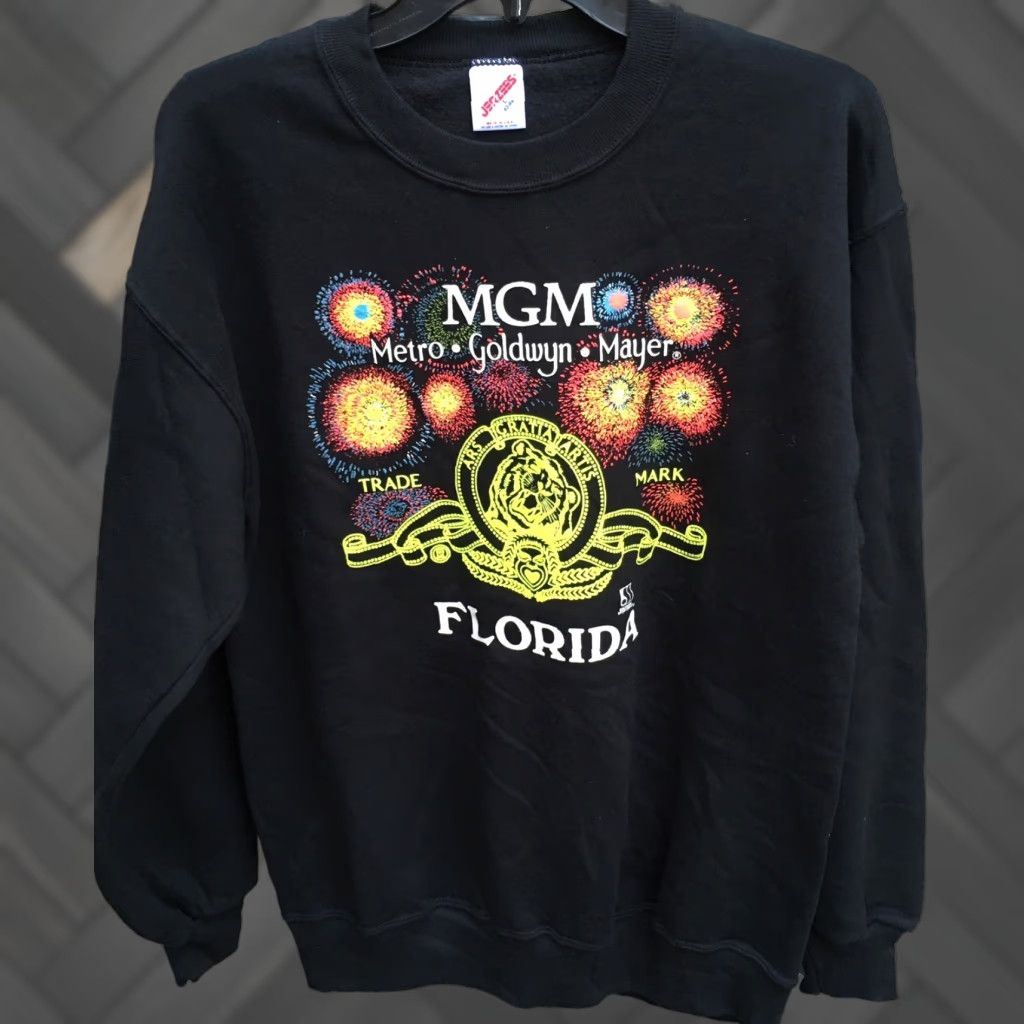 Jerzees VINTAGE MGM Metro Goldwyn Mayer Florida Sweatshirt Neon Graphics 80s 90s USA Made L Jerzees Black Sweatshirt Mens Size US L / EU 52-54 / 3 - 1 Thumbnail