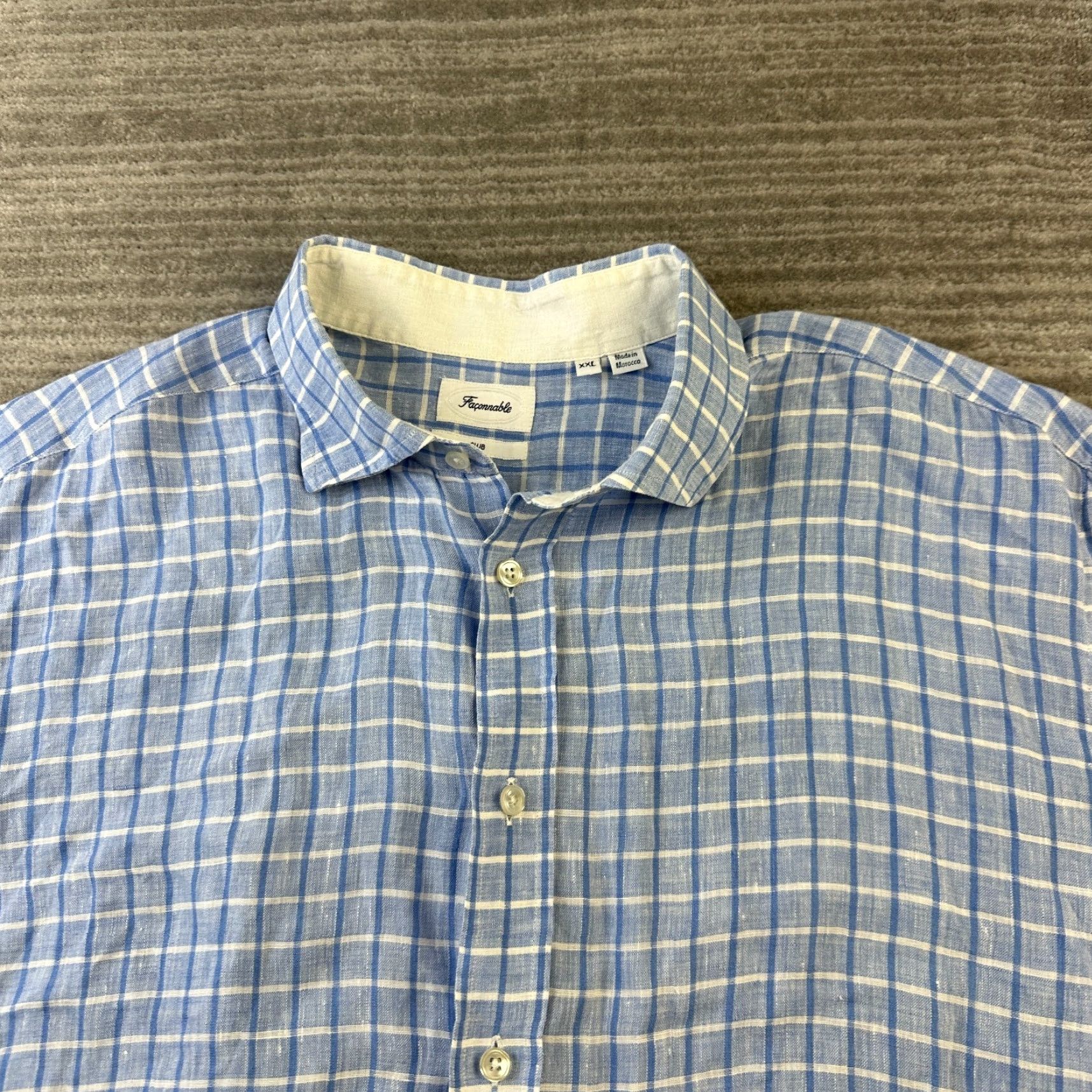 Faconnable Façonnable Shirt Mens 2XL XXL Blue Check Button Up Linen Size US XXL / EU 58 / 5 - 3 Thumbnail