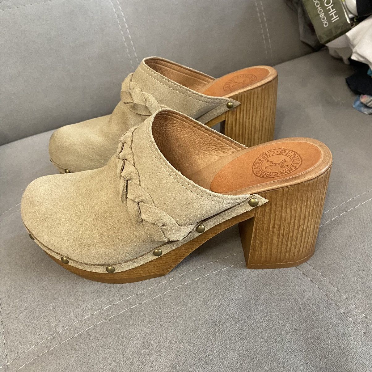 Vintage Vintage Swedish Style Wooden Heeled Mules Y2K Size US 8 / IT 38 - 2 Thumbnail