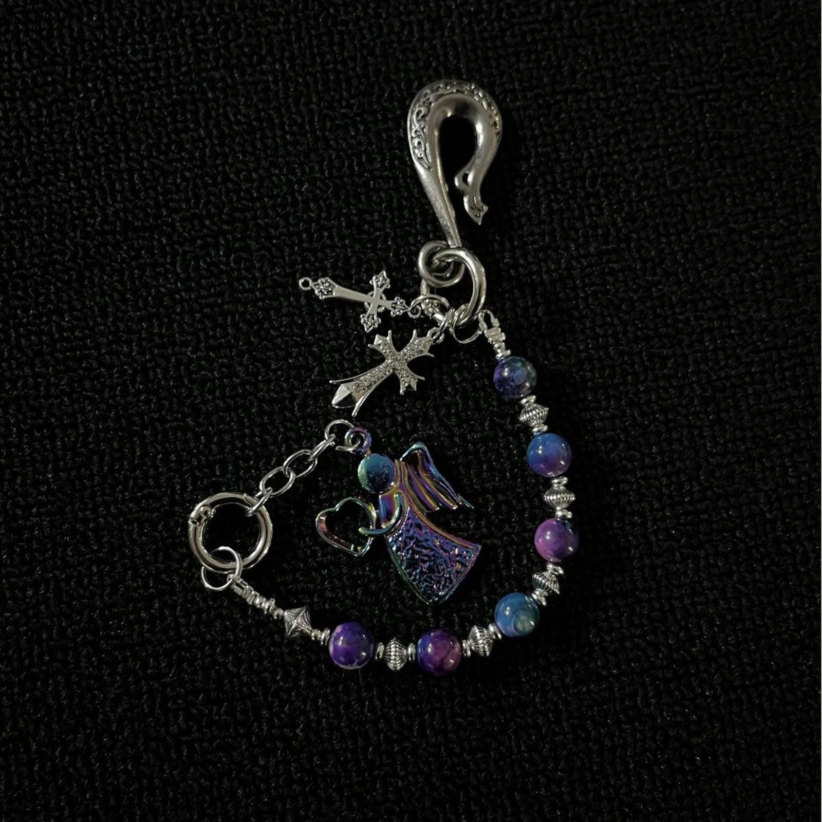 Jewelry Purple and Blue Beaded Angel Keychain Charm Size ONE SIZE - 2 Thumbnail
