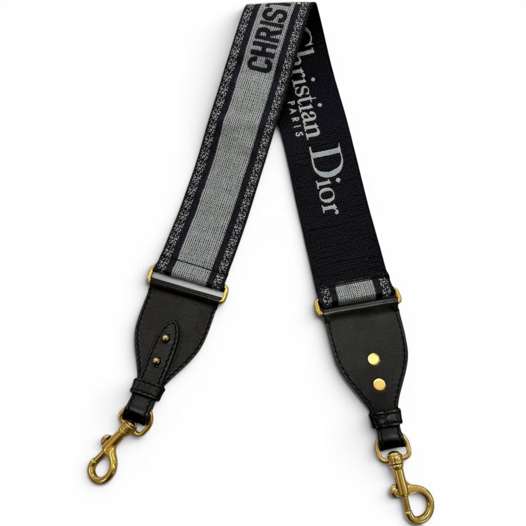 Dior Christian Dior canvas and leather embroidered shoulder strap, navy gray with gold hardware, made in Italy, women's. Size ONE SIZE - 1 Thumbnail