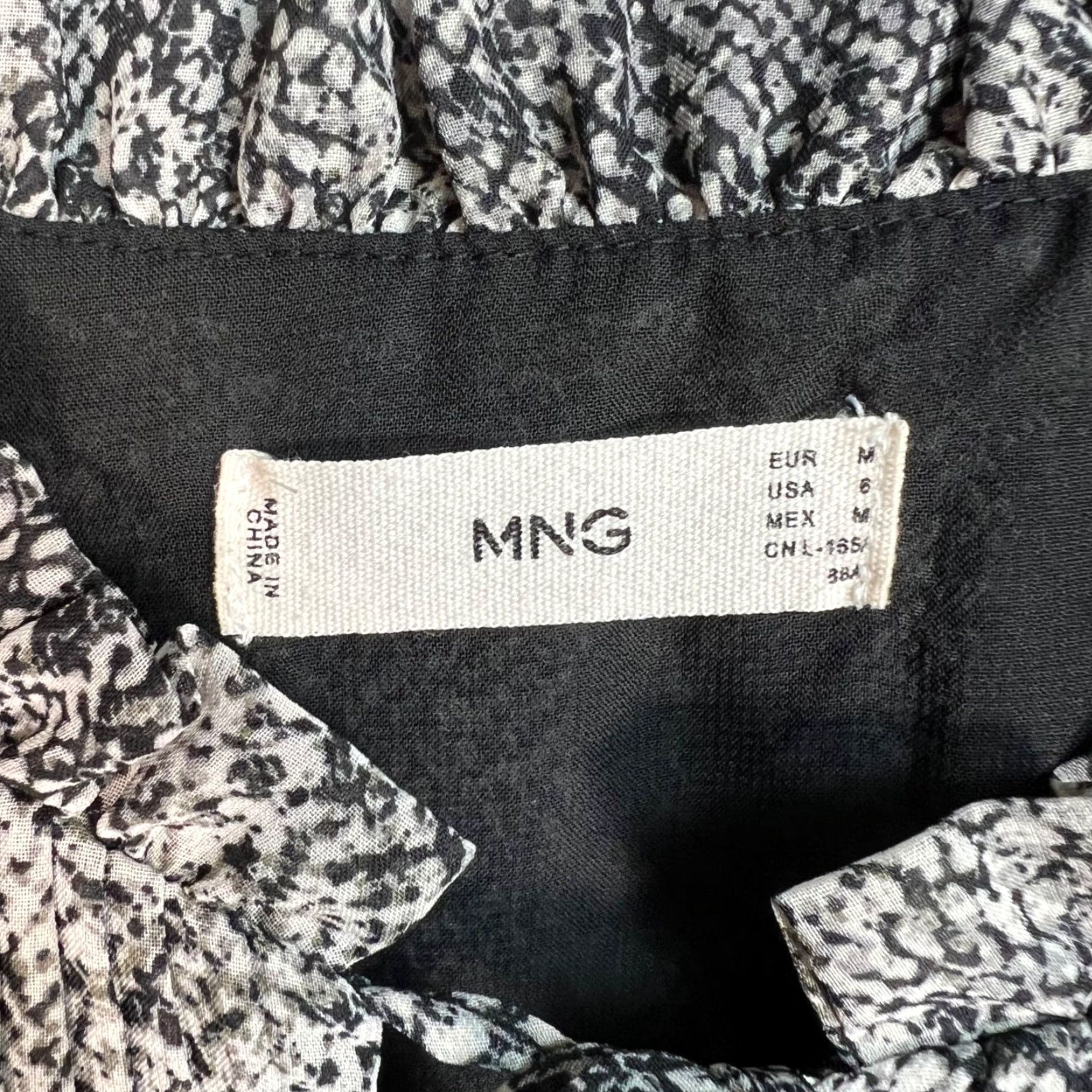 Mango Mango Blouse Women's Black & White Snake Print Long Sleeve Round Neck 6 Tie Neck Detail Size M / US 6-8 / IT 42-44 - 3 Thumbnail