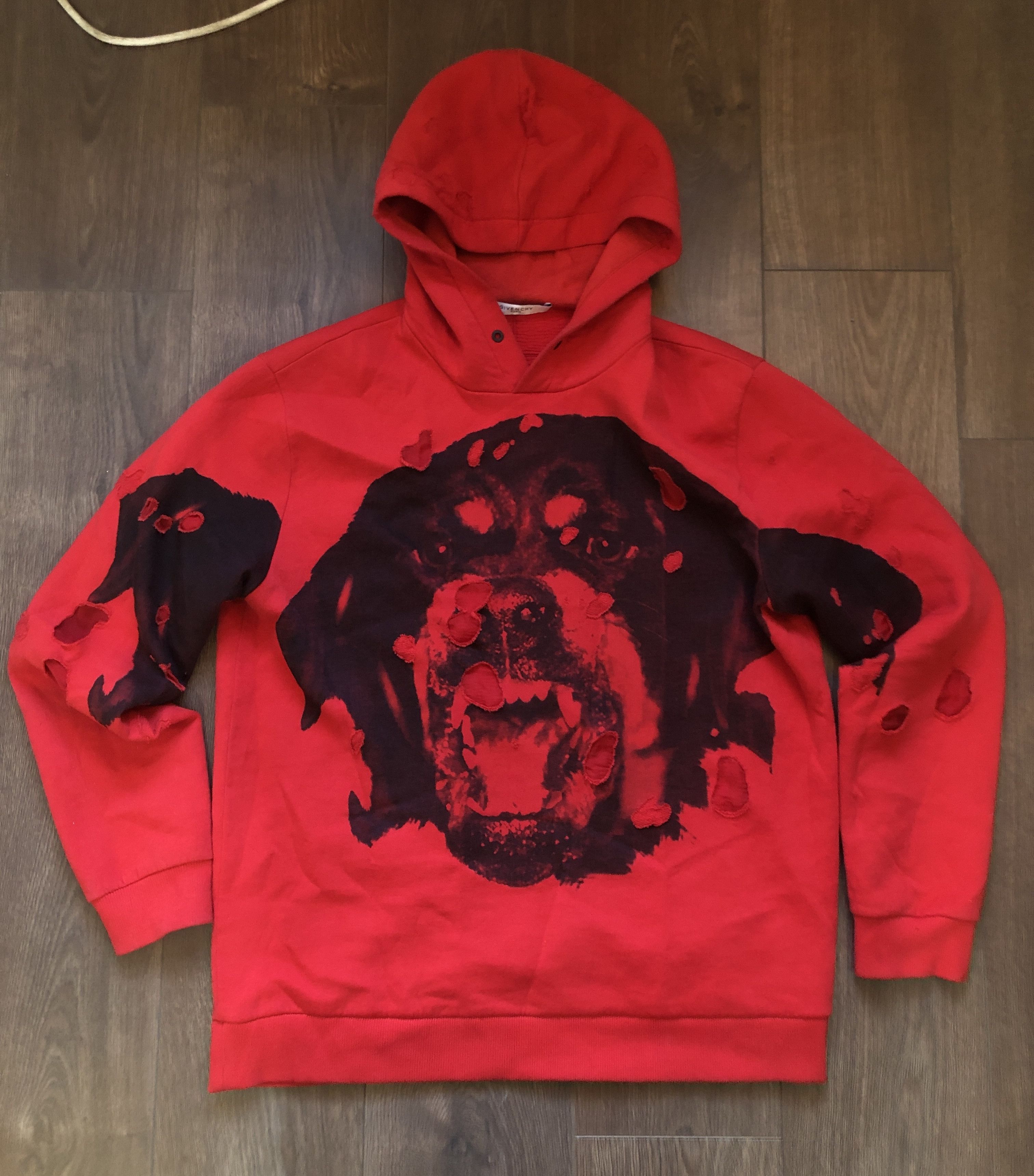 Image of Givenchy Distressed Rottweiler Hoodie in Red, Men's (Size 2XL)