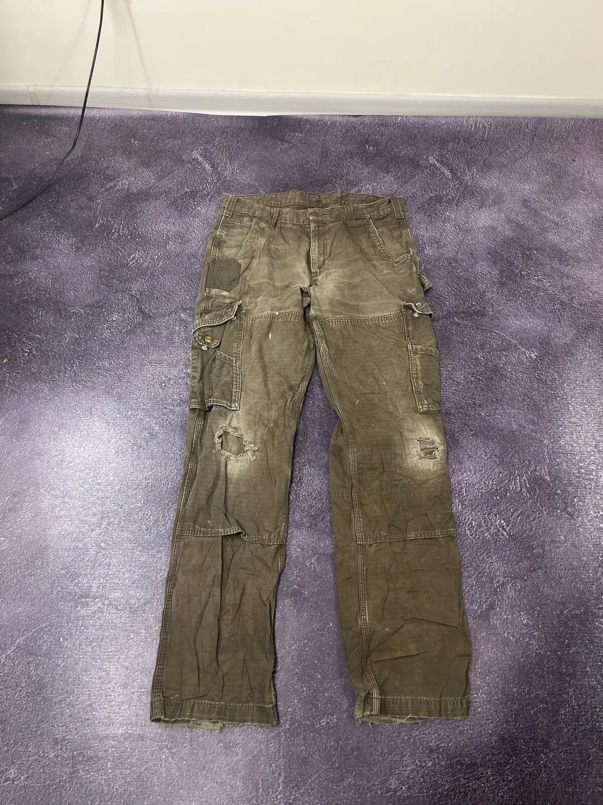 Carhartt Vintage 90s Carhartt Khaki USA Work Hype Cargo Pants Size US 34 / EU 50 - 6 Thumbnail