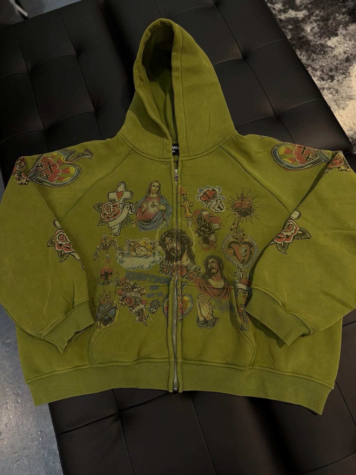 Other Righteous Green Moss Jesus Zipup Hoodie | Grailed