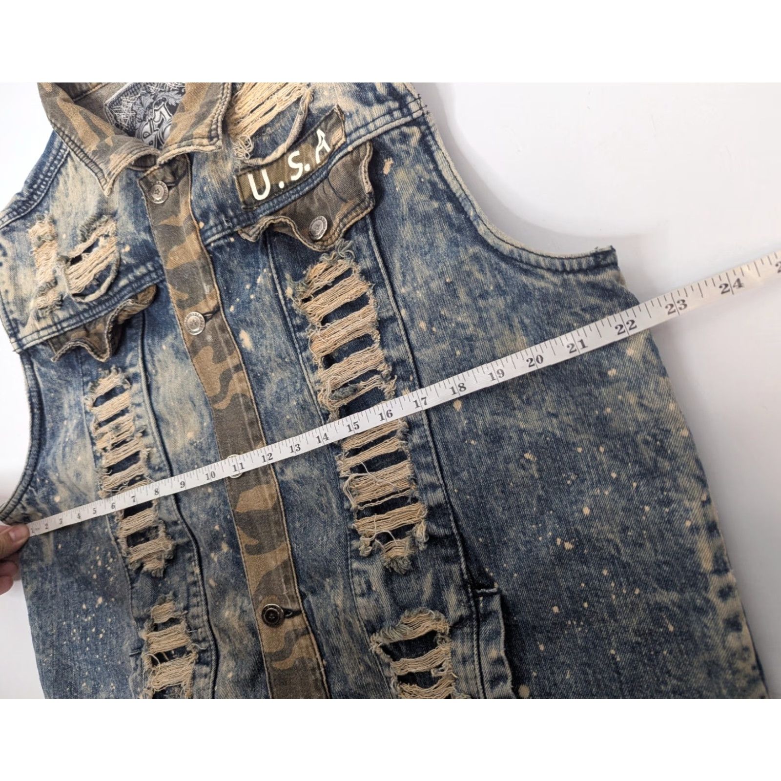 Vintage S2 Legend Vest Size L Denim Blue Distressed Biker Moto Grunge Trucker Rockabilly Men VEST Size US 33 - 6 Thumbnail