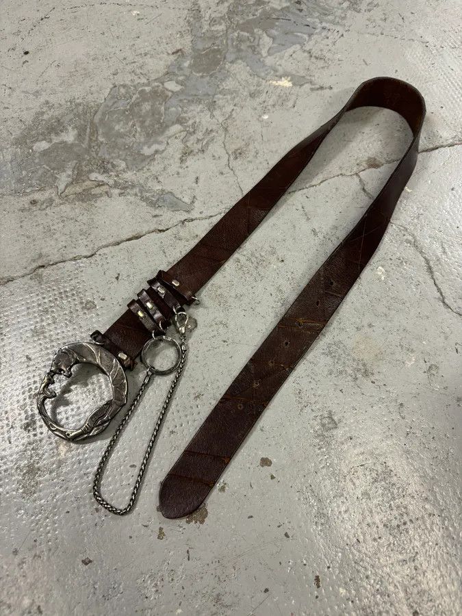 Just Cavalli 2000s Cavalli Snake vs Tiger Buckie Brown Leather Belt Size ONE SIZE - 2 Thumbnail