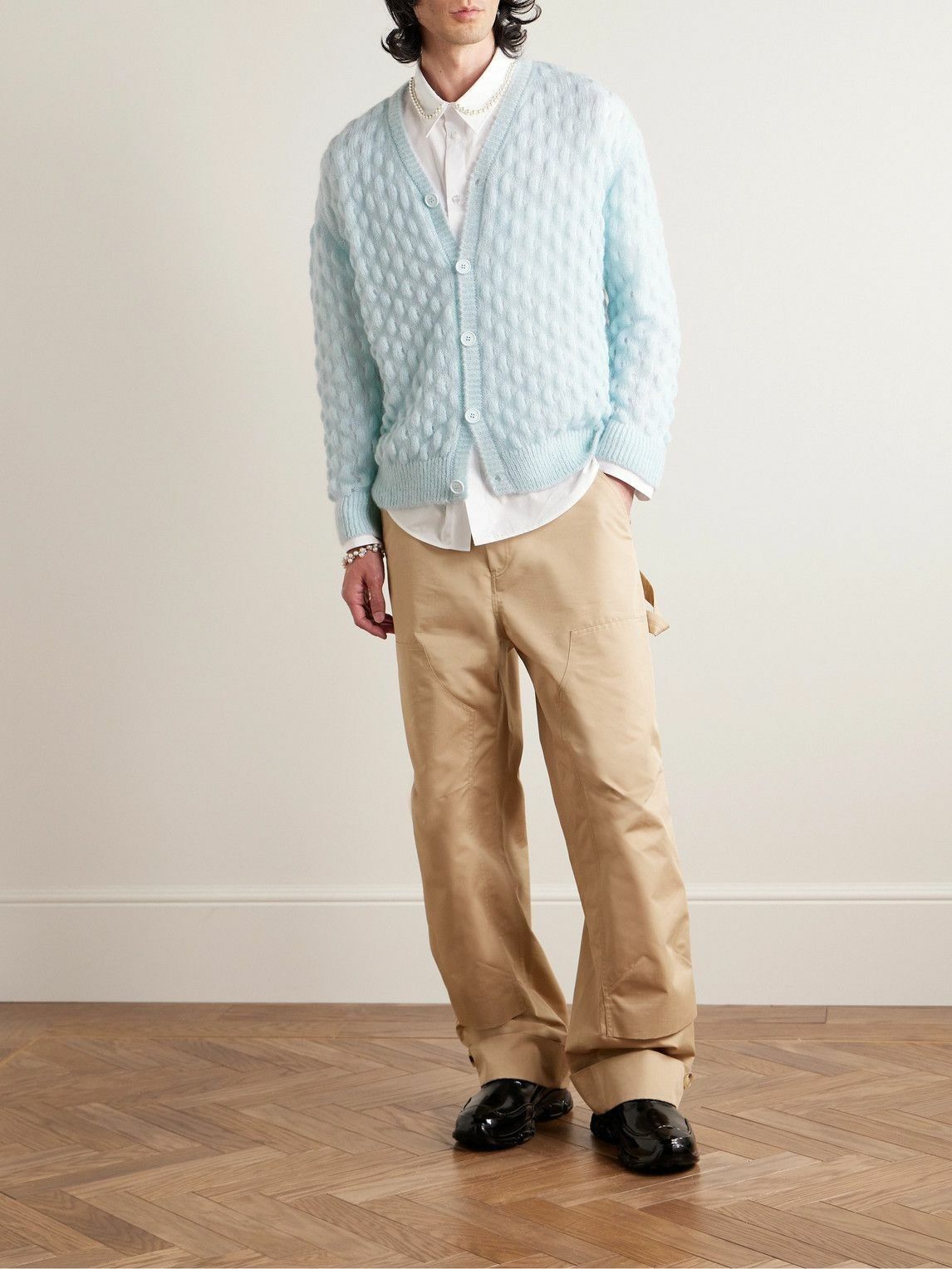 Simone Rocha o1tko11224 Open-Knit Mohair Cardigan in Light Blue Size US S / EU 44-46 / 1 - 2 Thumbnail