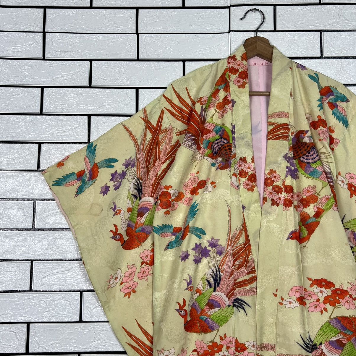Japanese Brand Vintage Kimono Motif Design Phoenixes Florals #4152-C190 Size M / US 6-8 / IT 42-44 - 5 Thumbnail