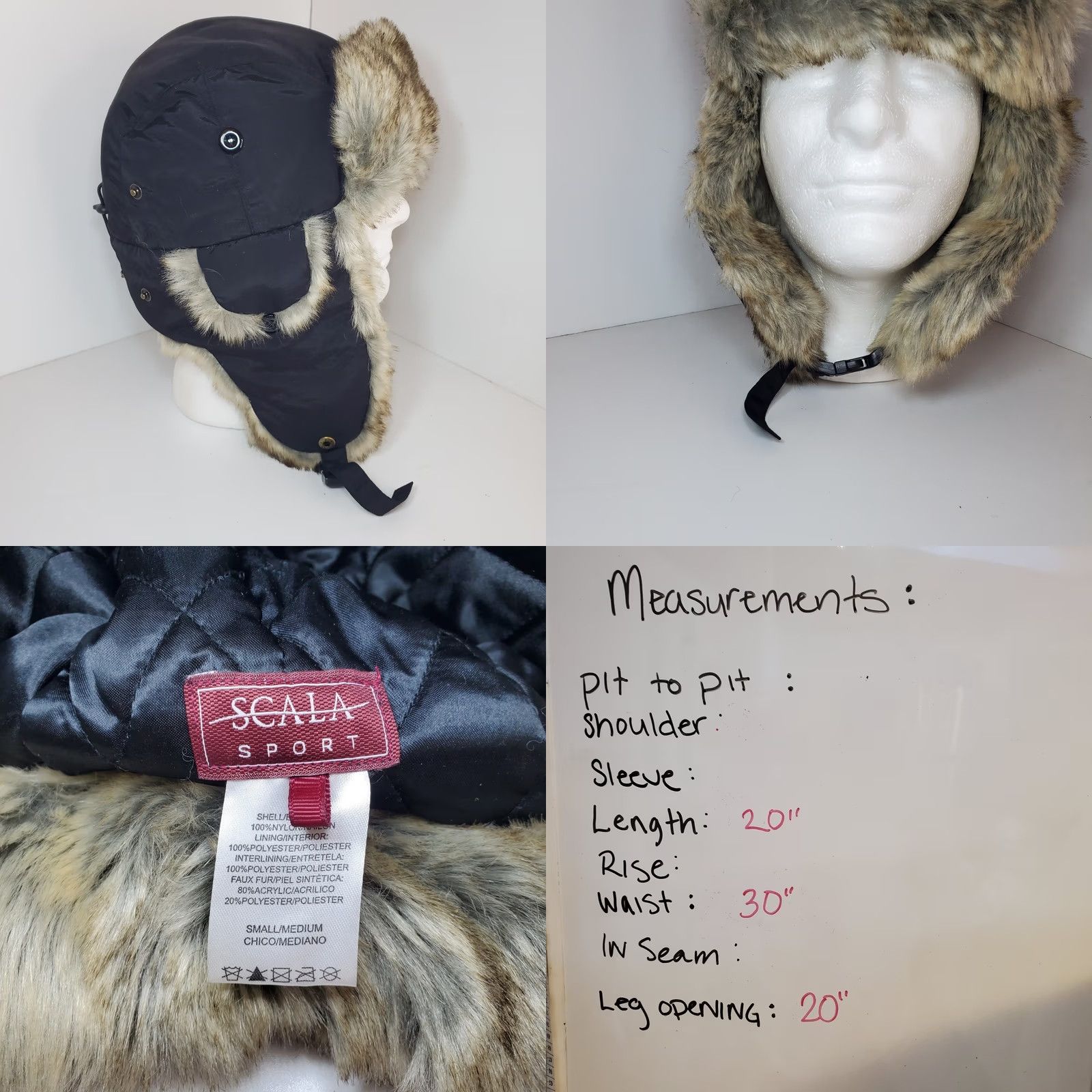 Vintage VINTAGE Scala Mens S/M Aviator Bomber Faux Fur Hat Cap Adjustable Black 90s Outdoor Ski Mens Size ONE SIZE - 8 Thumbnail