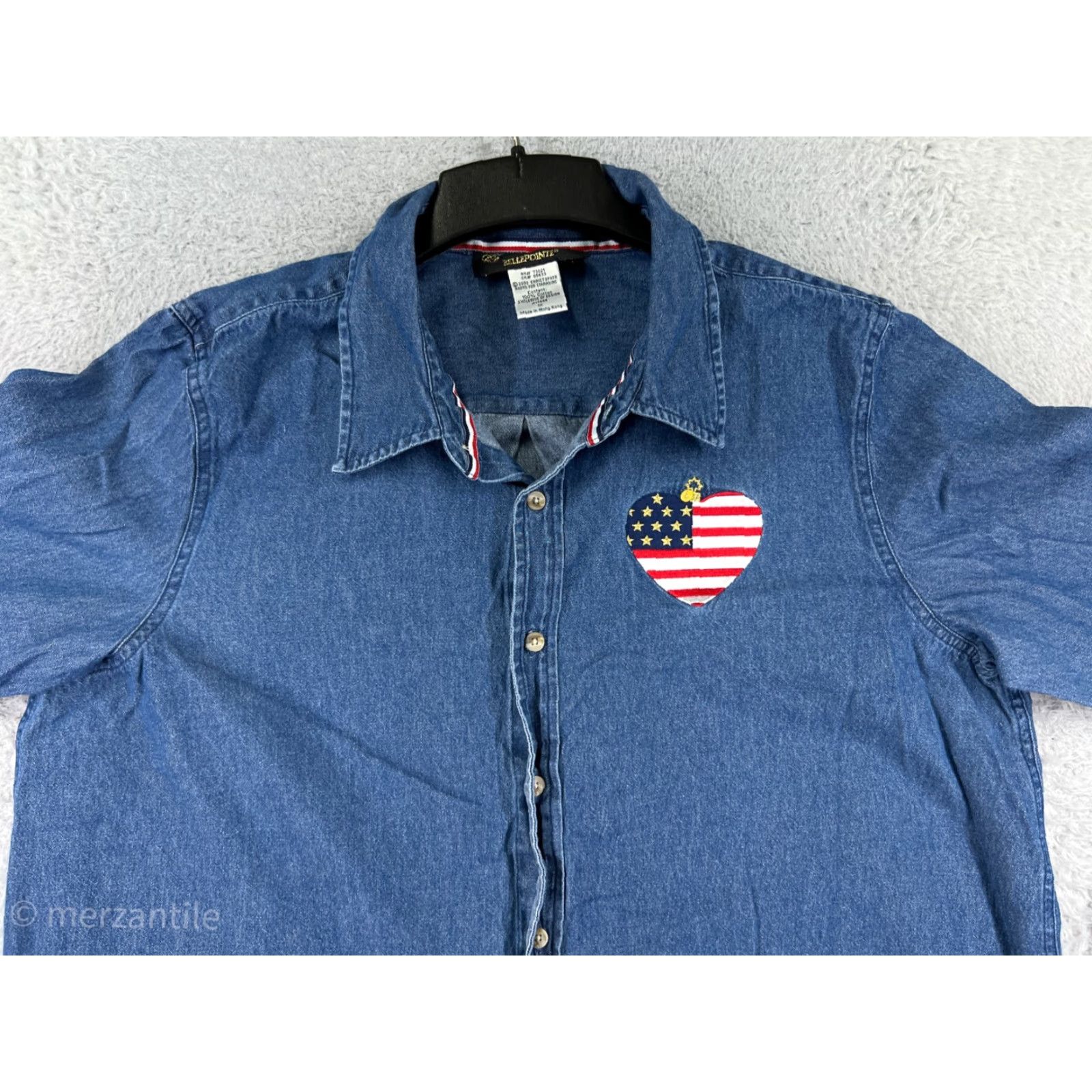 Denime VINTAGE Christopher Radko Shirt Womens 1X Blue Denim American Flag Patriotic Size XL / US 12-14 / IT 48-50 - 5 Thumbnail