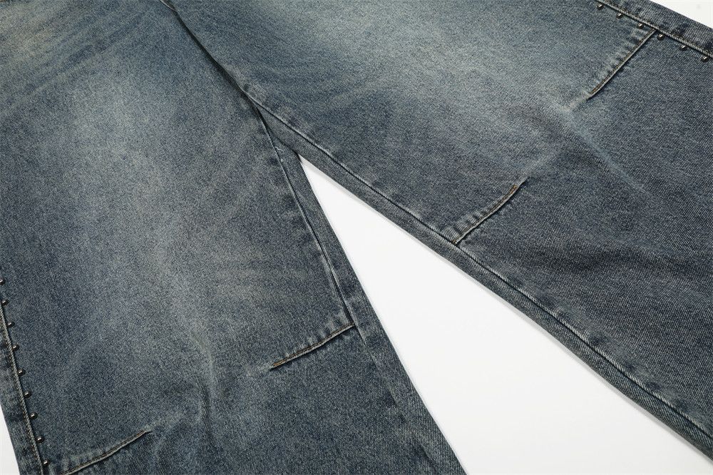Vintage Punk washed men's rivet loose distressed jeans Size US 32 / EU 48 - 4 Thumbnail