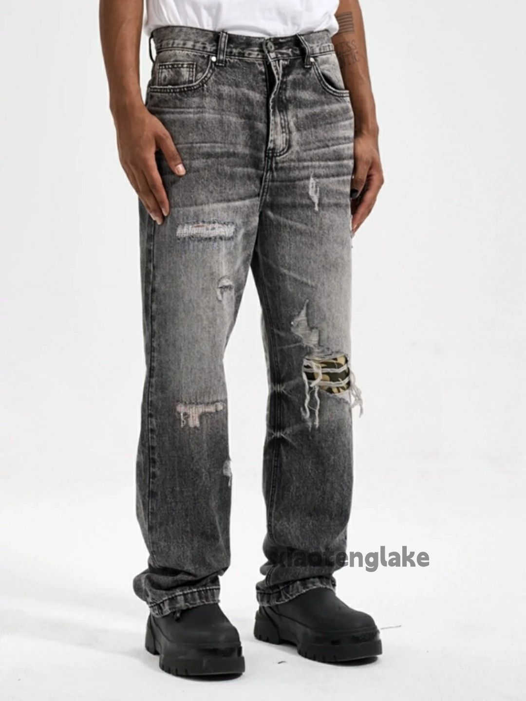 Jean × Vintage washed faded loose baggy ripped damaged jeans Size US 34 / EU 50 - 5 Thumbnail