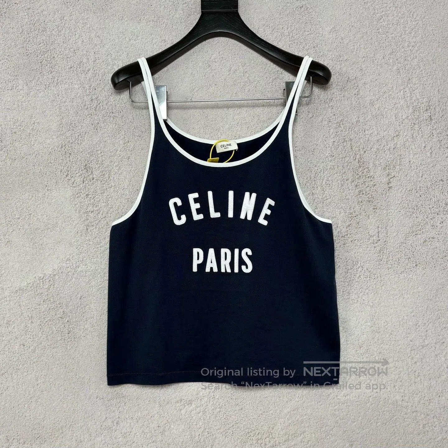 Celine CELINE Indigo-spotted slogan strapless tank top Size L / US 10 / IT 46 - 1 Thumbnail