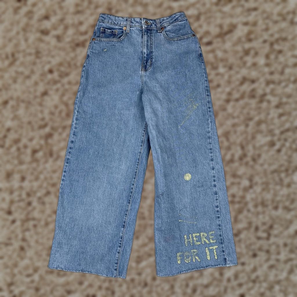 Vintage VINTAGE is not applicable; Wild Fable Jeans Womens 4 Blue High Rise Wide-Leg Crop Glitter Denim 90s Pockets 5-Pocket Design Zip Fly Size 27" / US 4 / IT 40 - 1 Thumbnail