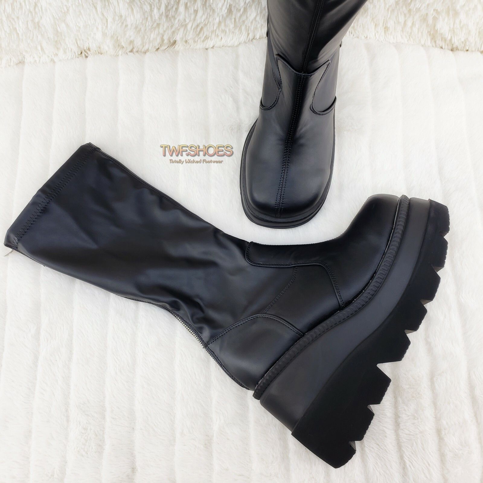 Demonia Cult DEMONIA Shaker 65 Black Matte Platform 4.5" Wedge Heel Knee Size US 9 / IT 39 - 4 Thumbnail