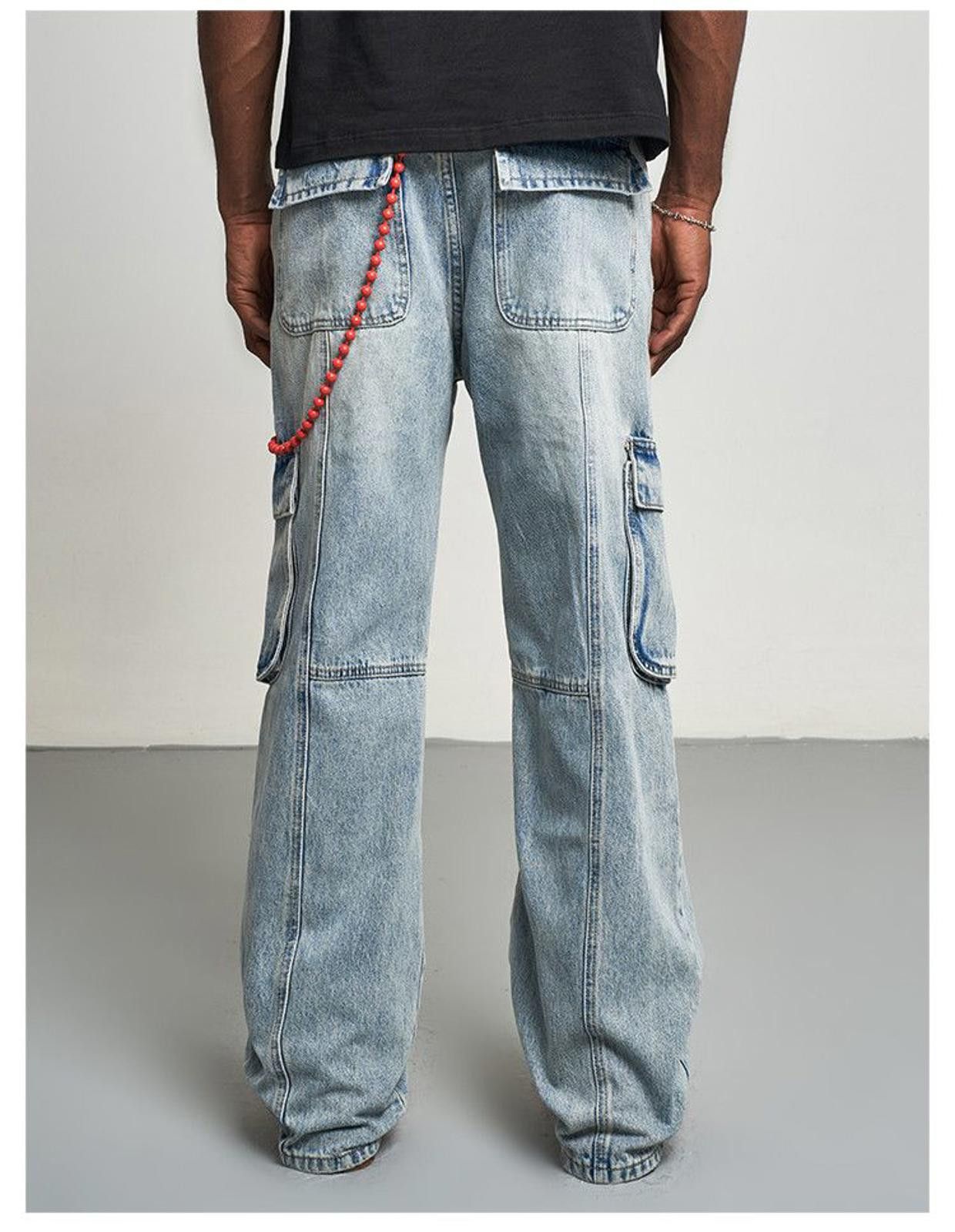 Japanese Brand Blue Washed Cargo Flared Denim Jeans Size US 32 / EU 48 - 3 Thumbnail