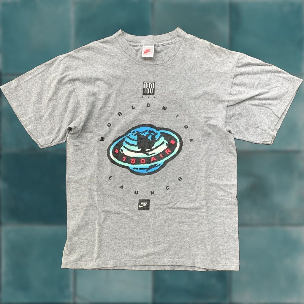 Nike VINTAGE Nike Air 180 T-Shirt L Gray Crew Neck Short Sleeve Graphic Print 90s Space Mens Size US L / EU 52-54 / 3 - 1 Thumbnail