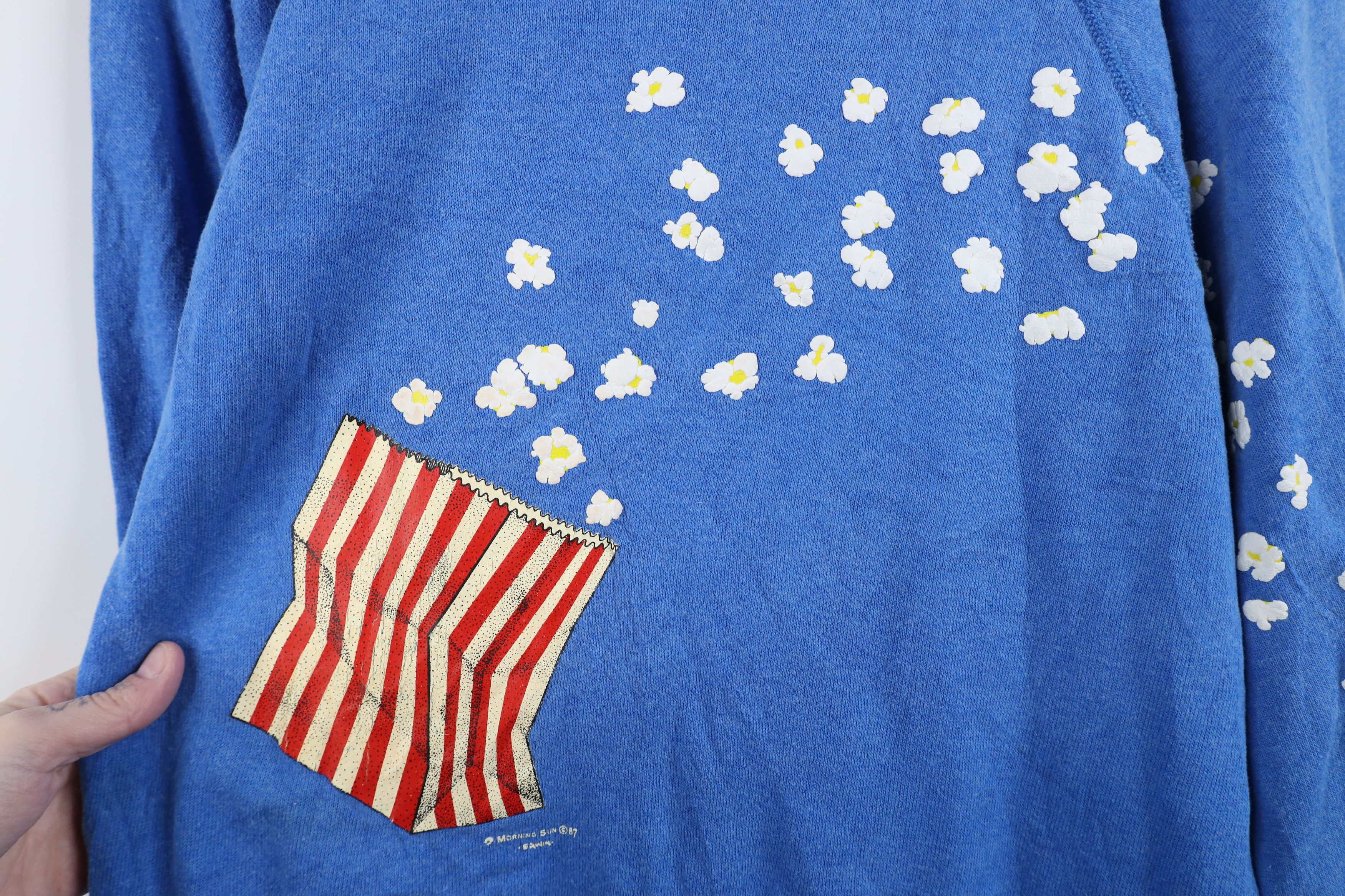 Vintage Vintage 80s Streetwear Popcorn Collared Sweatshirt Blue USA Size L / US 10 / IT 46 - 6 Thumbnail