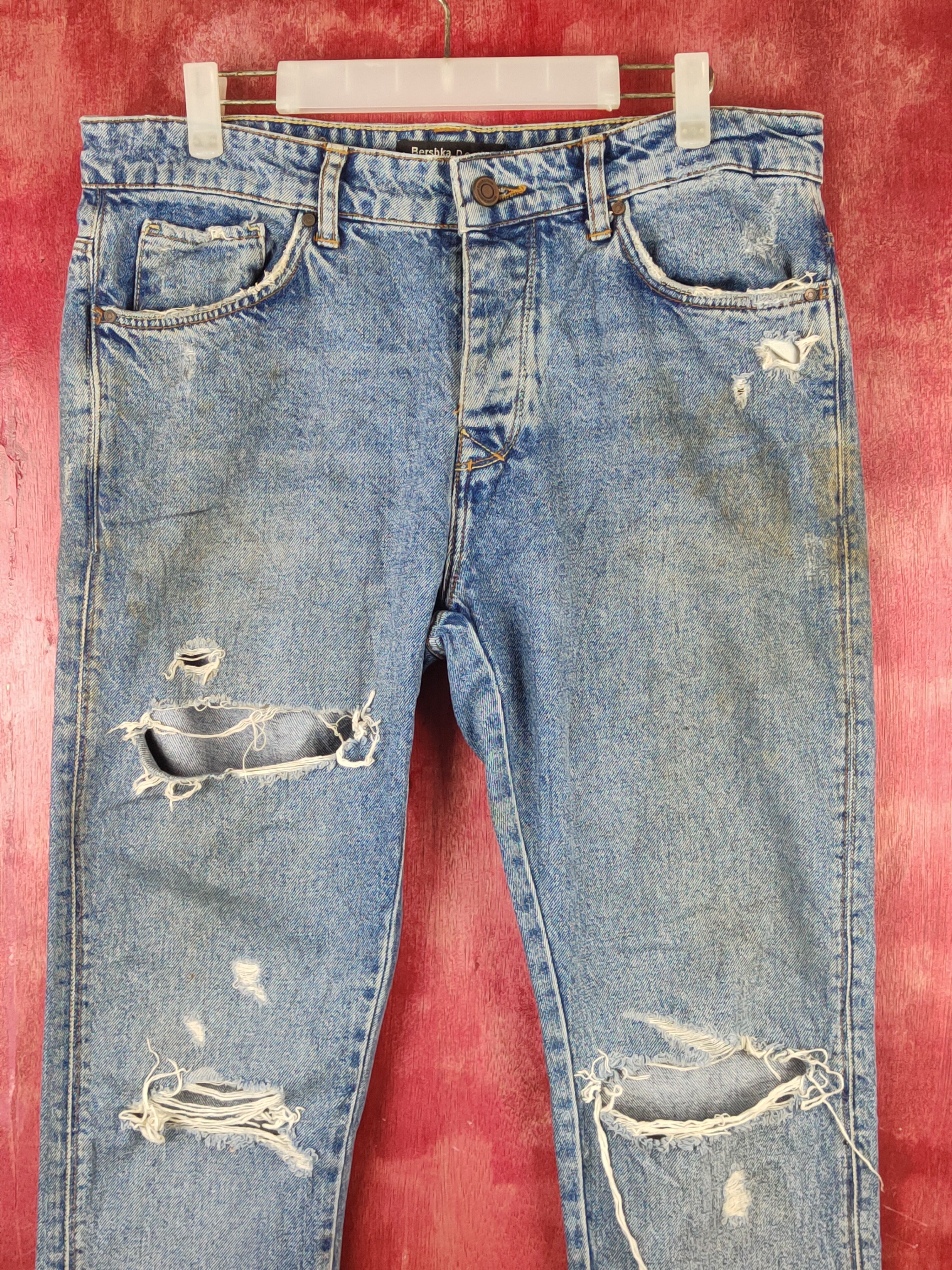 Bershka Beshka Blue Distressed Ripped Jeans #S2356 Size US 32 / EU 48 - 2 Thumbnail
