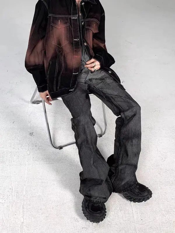Japanese Brand VIBE High Street Coated Rough Glossy Micro-Flare Jeans Size US 32 / EU 48 - 6 Thumbnail