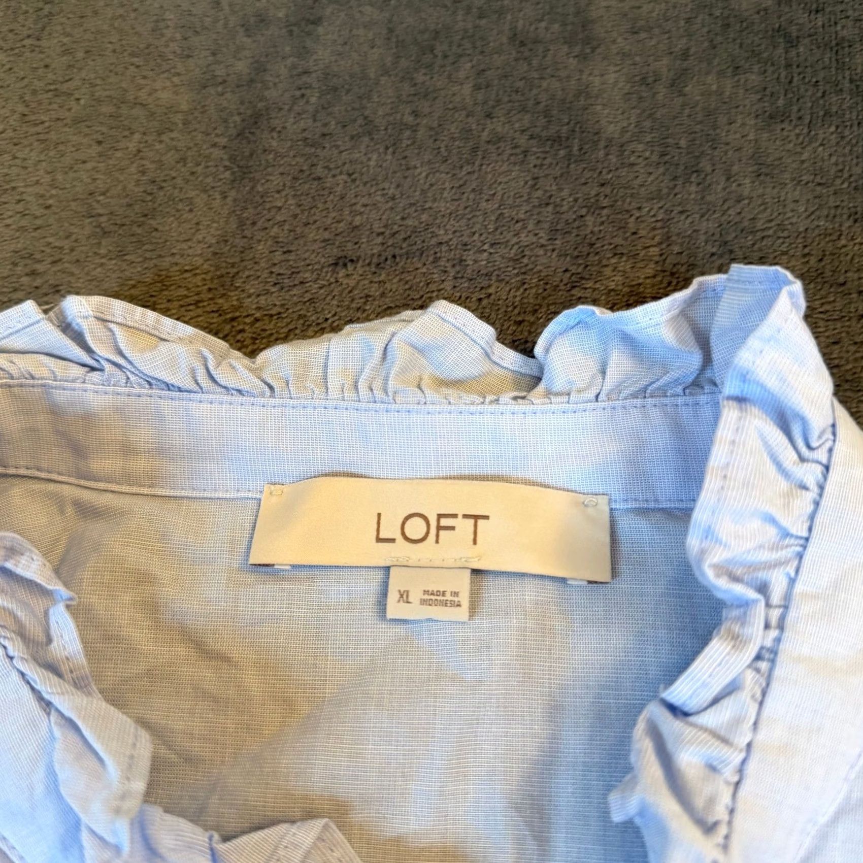 Loft LOFT Blouse Womens XL Light Blue Cotton Button Down Ruffle Trim Classic Shirt Small Details: Button, Collared, Long Sleeve, All Seasons, Workwear Size XL / US 12-14 / IT 48-50 - 2 Thumbnail