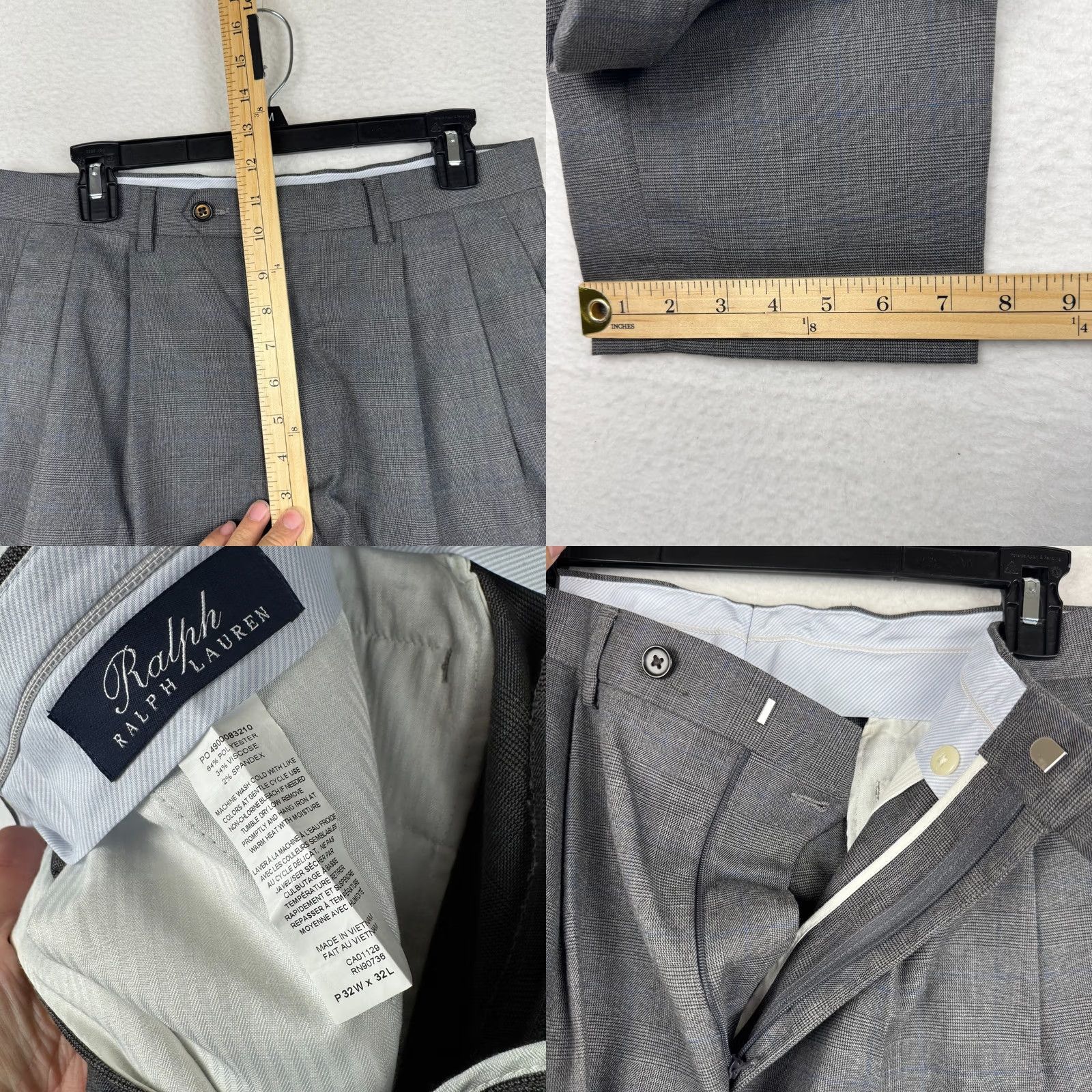 Ralph Lauren Ralph Lauren Mens Dress Pants Slacks Plaid Gray 34x32 Classic Pleated Straight Pocket Slacks Mens Dress Pants Size US 34 / EU 50 - 8 Thumbnail