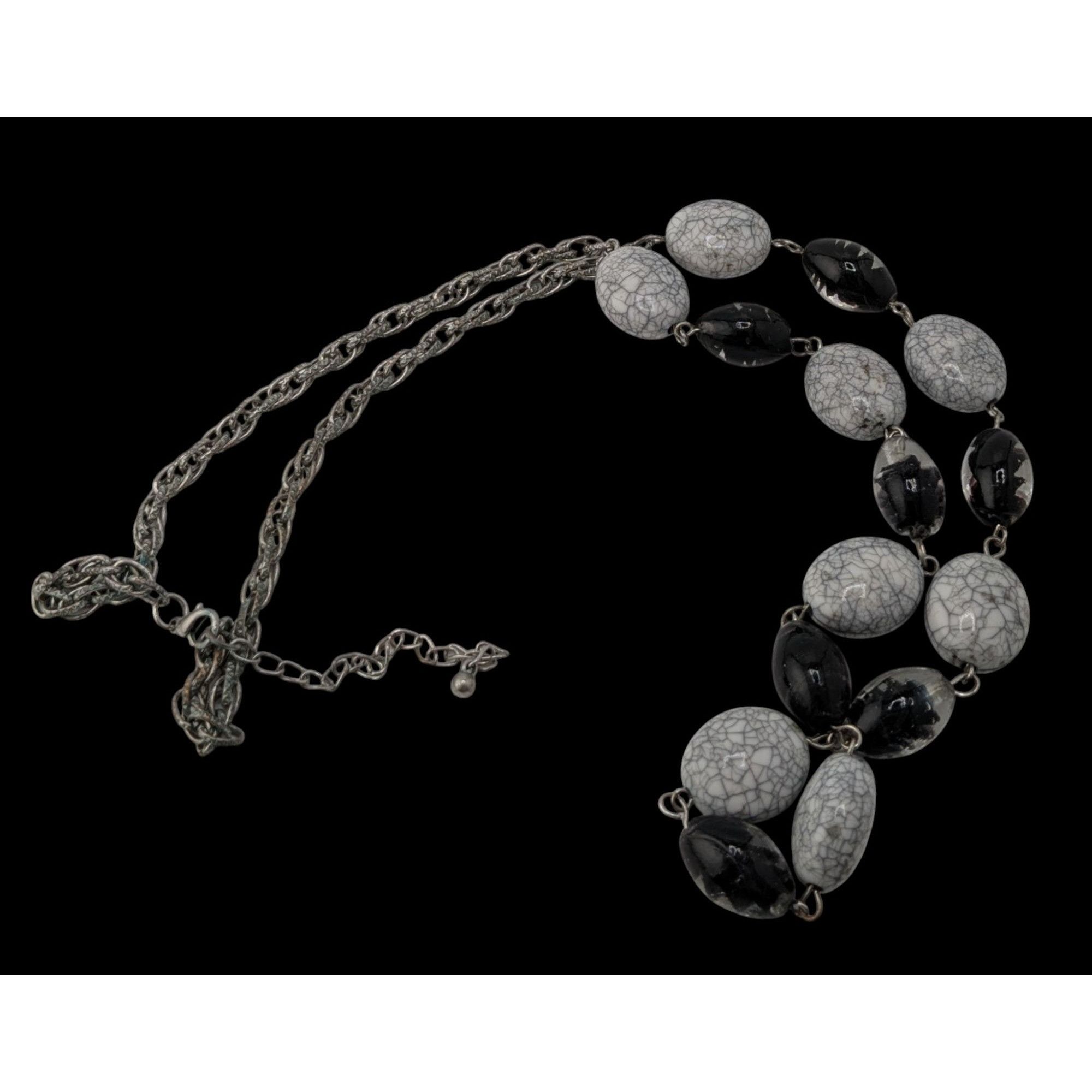 Other Black & Grey Crackle Bead Necklace With Silver-Tone Chain Size ONE SIZE - 2 Thumbnail