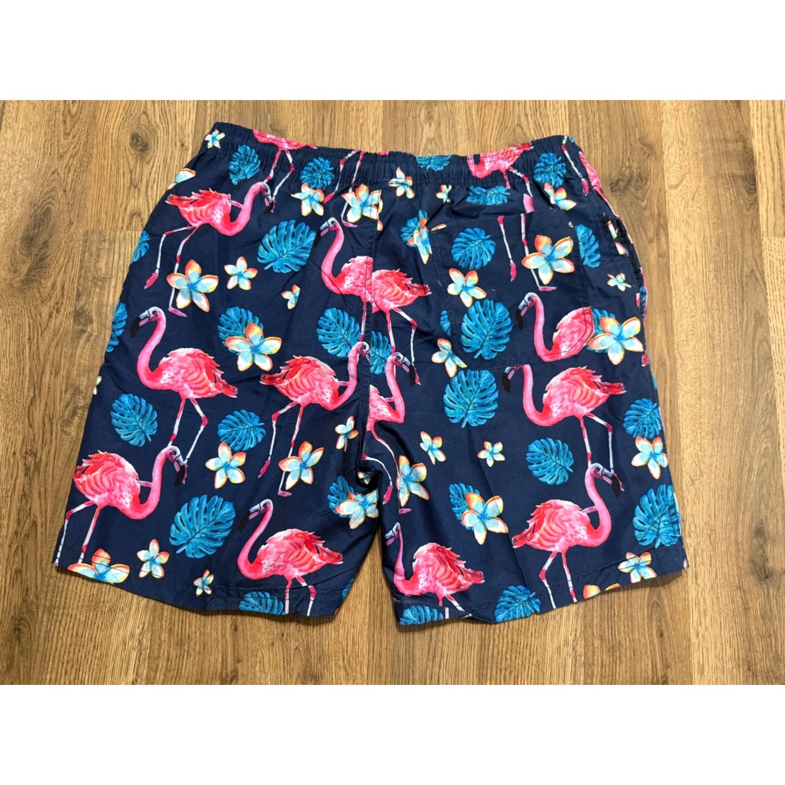 Vintage Beautiful Shorts Mens XL Blue Pink Orange Flamingo Floral Swim Trunks Tie Waist Size US 36 / EU 52 - 2 Thumbnail