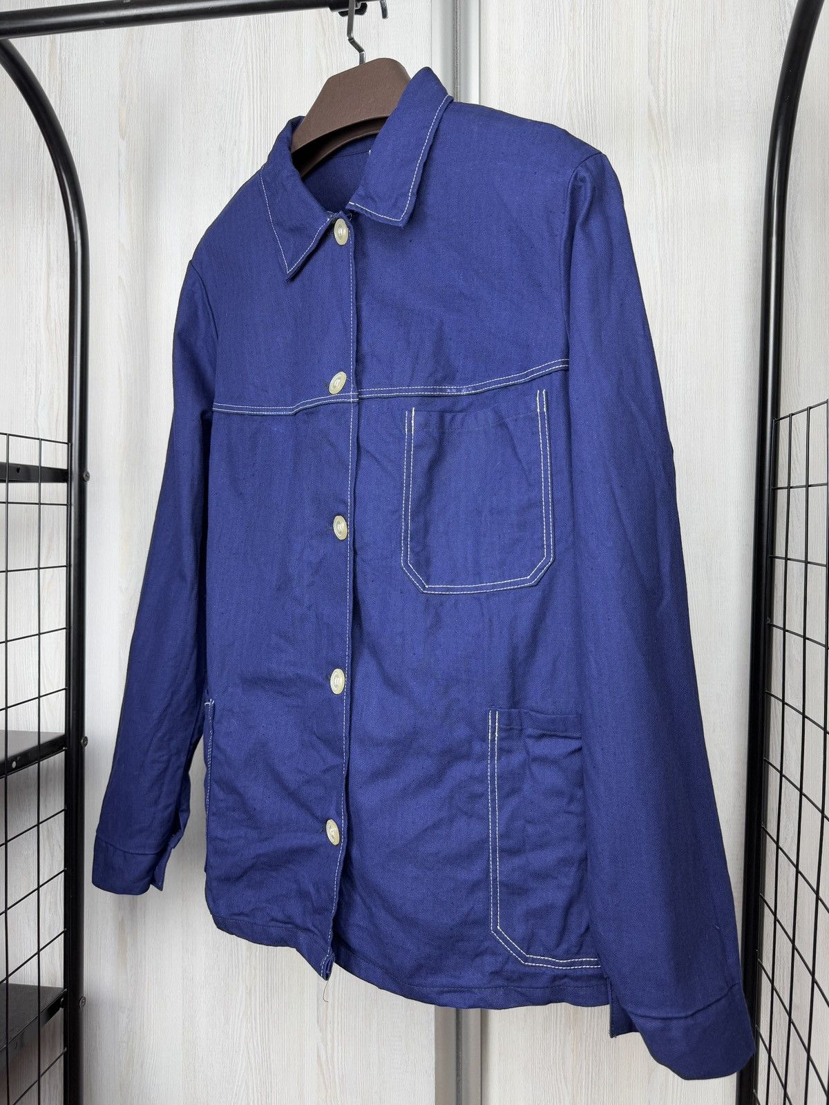 Vintage VINTAGE French Jacket Blue Workwear Herringbone Canvas Chore Size L / US 10 / IT 46 - 5 Thumbnail