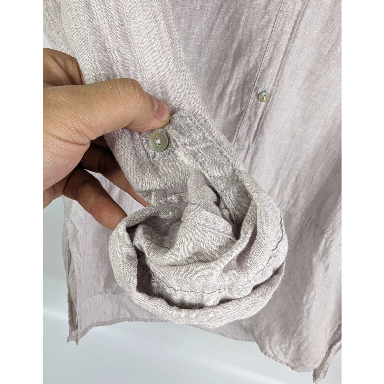 Vintage Tahari Linen Taupe Longline Roll Tab Long Sleeve Top Tunic M Women Button-Up Shirt Size M / US 6-8 / IT 42-44 - 4 Thumbnail