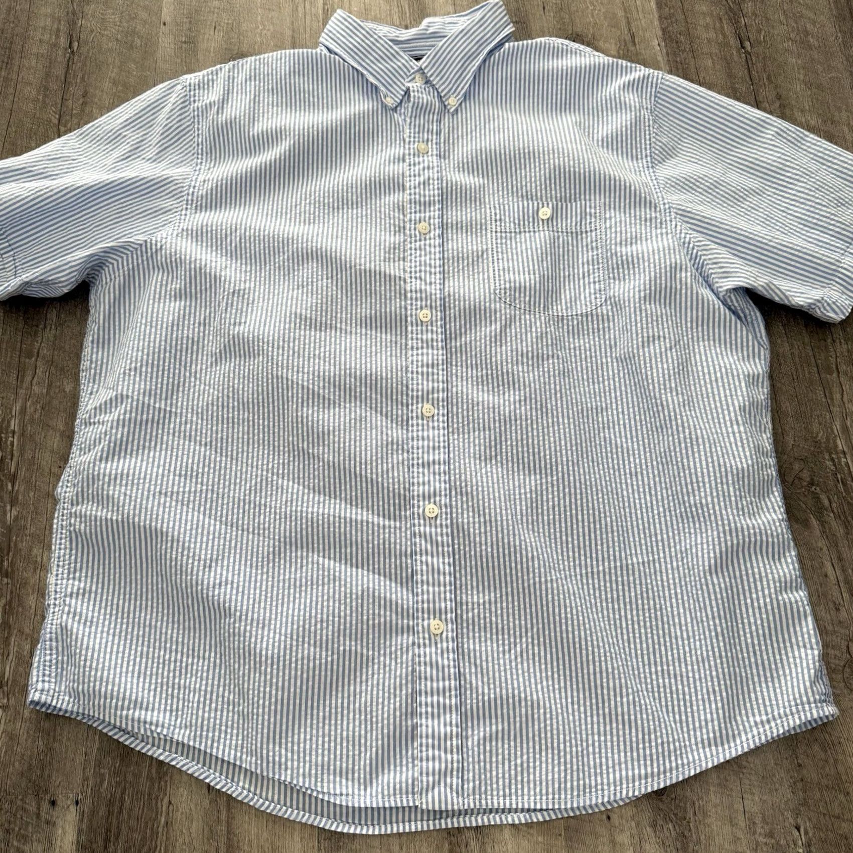 Lands' End Lands' End Seersucker Shirt Mens XL Blue Striped Button-Up Traditional Fit Beach Size US XL / EU 56 / 4 - 5 Thumbnail