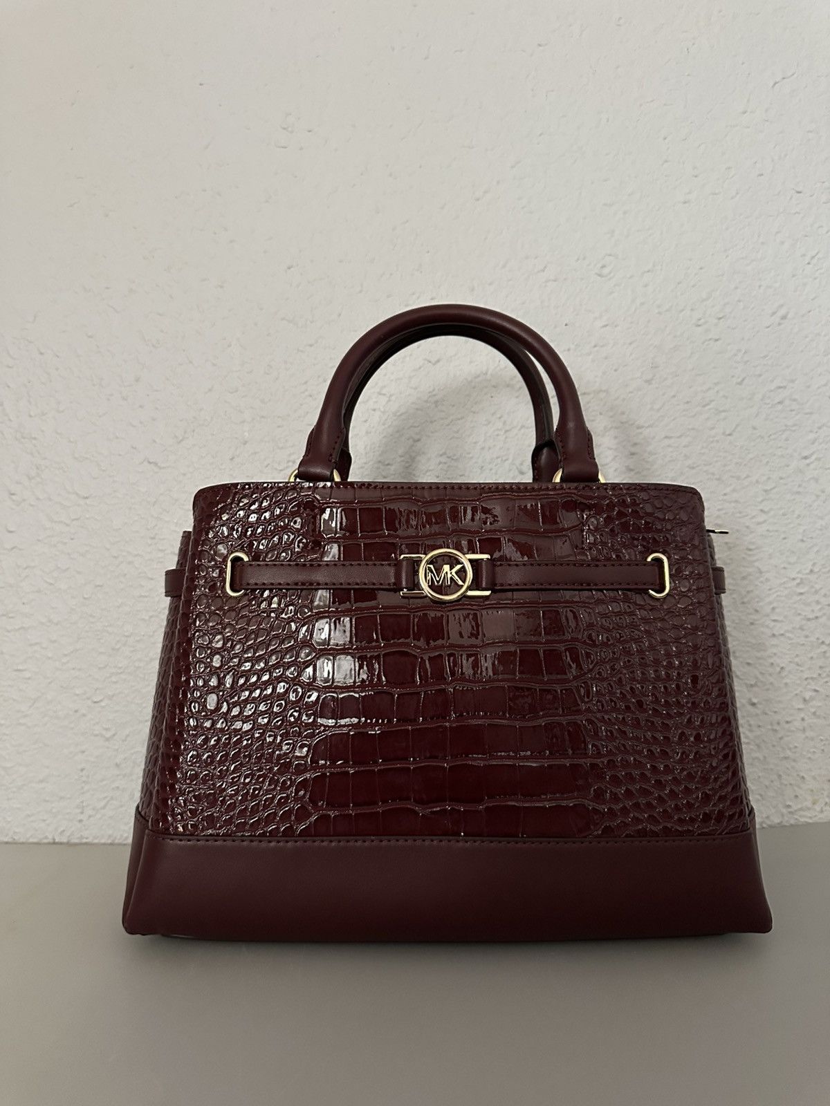 Michael Kors Reed Large Croc-Embossed Leather Belted Satchel Oxblood Size ONE SIZE - 12 Thumbnail