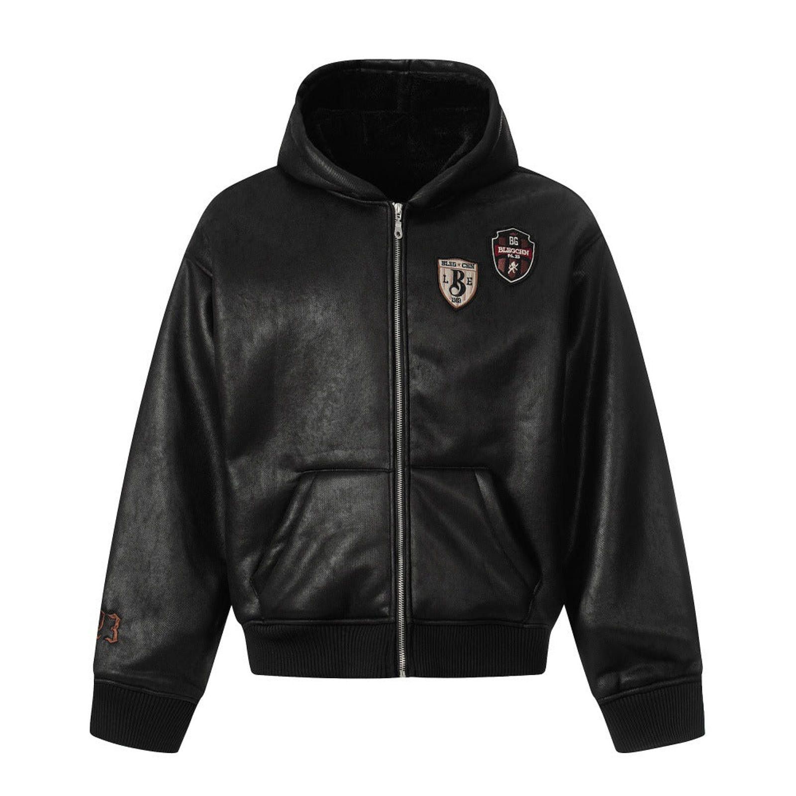Japanese Brand Black Faux Leather Zip-Up Hoodie Jacket, Casual Streetwear Size US M / EU 48-50 / 2 - 1 Thumbnail