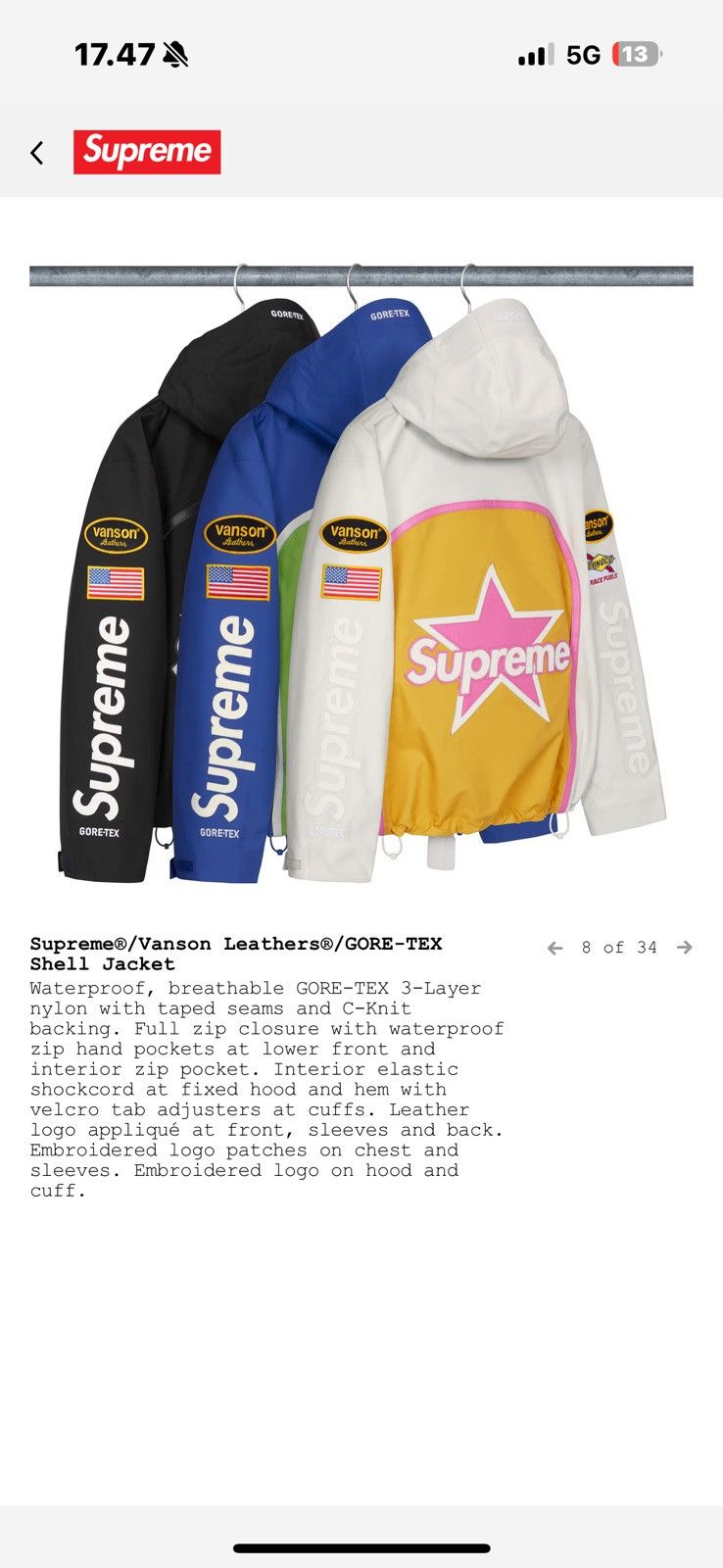 Supreme®/Vanson Leathers®/GORE-TEX Shell Jacket