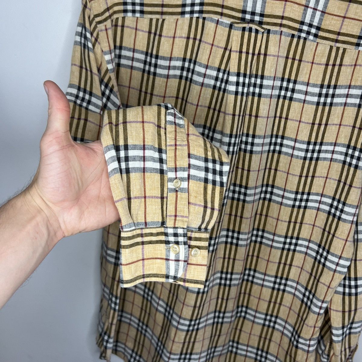 Burberry Burberry Linen Nova Check Shirt Button Up Beige Size US L / EU 52-54 / 3 - 12 Thumbnail