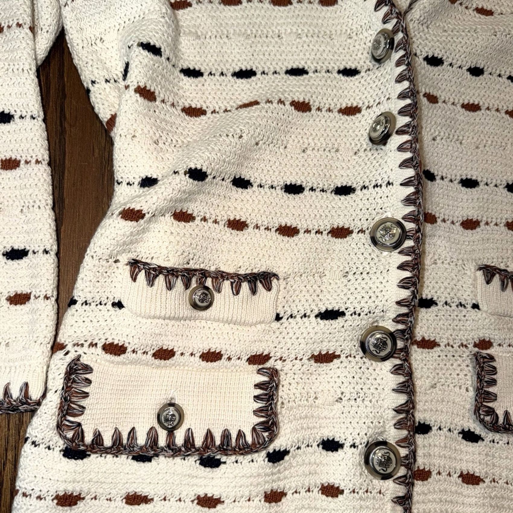 Veronica Beard Veronica Beard Cardigan Sweater Women’s L Button Striped V-Neck Multicolor 100% Cotton Size L / US 10 / IT 46 - 3 Thumbnail