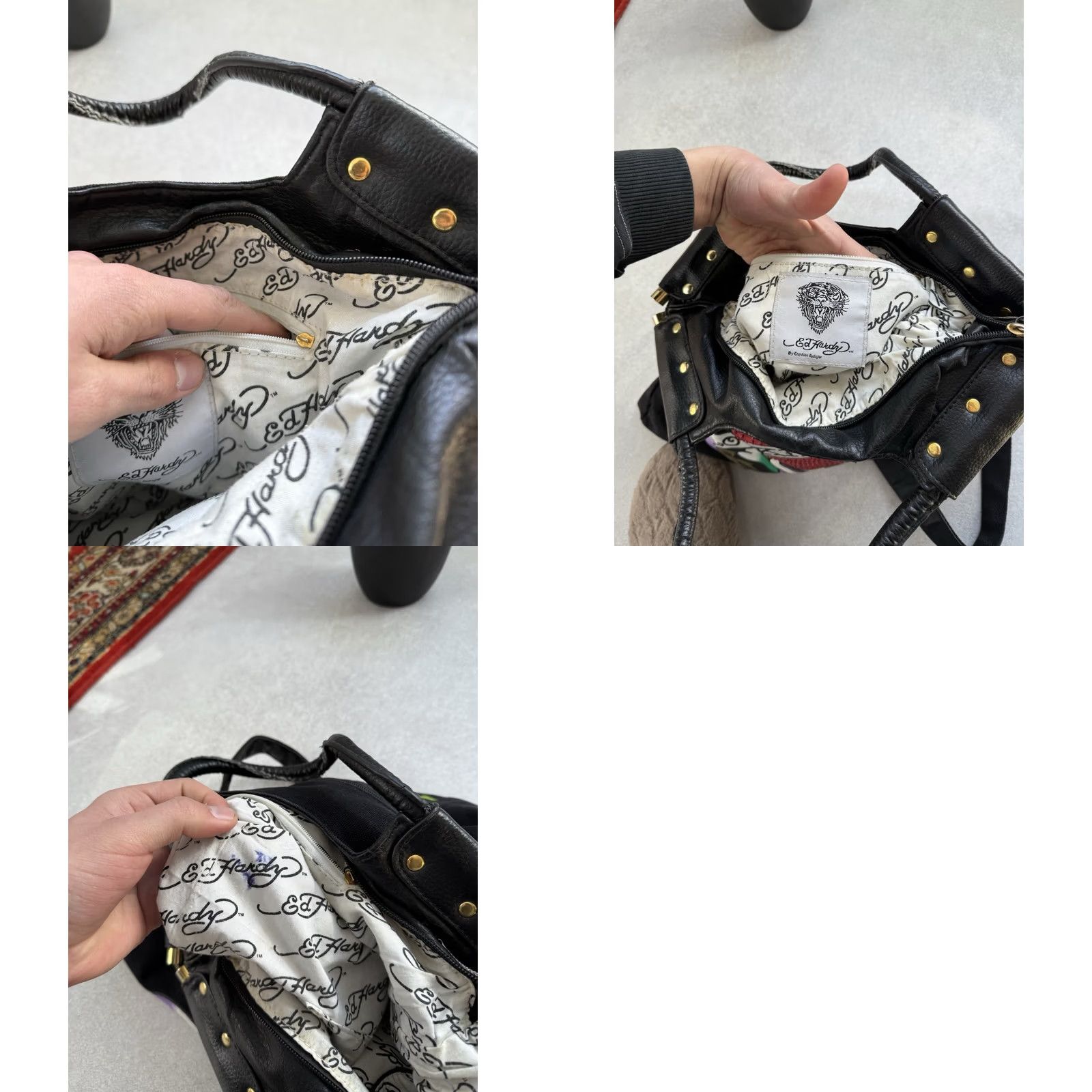Ed Hardy Ed Hardy Love Kills Slowly Skull Heart Shoulder Bag Black Y2K Crossbody Tote Size ONE SIZE - 9 Thumbnail