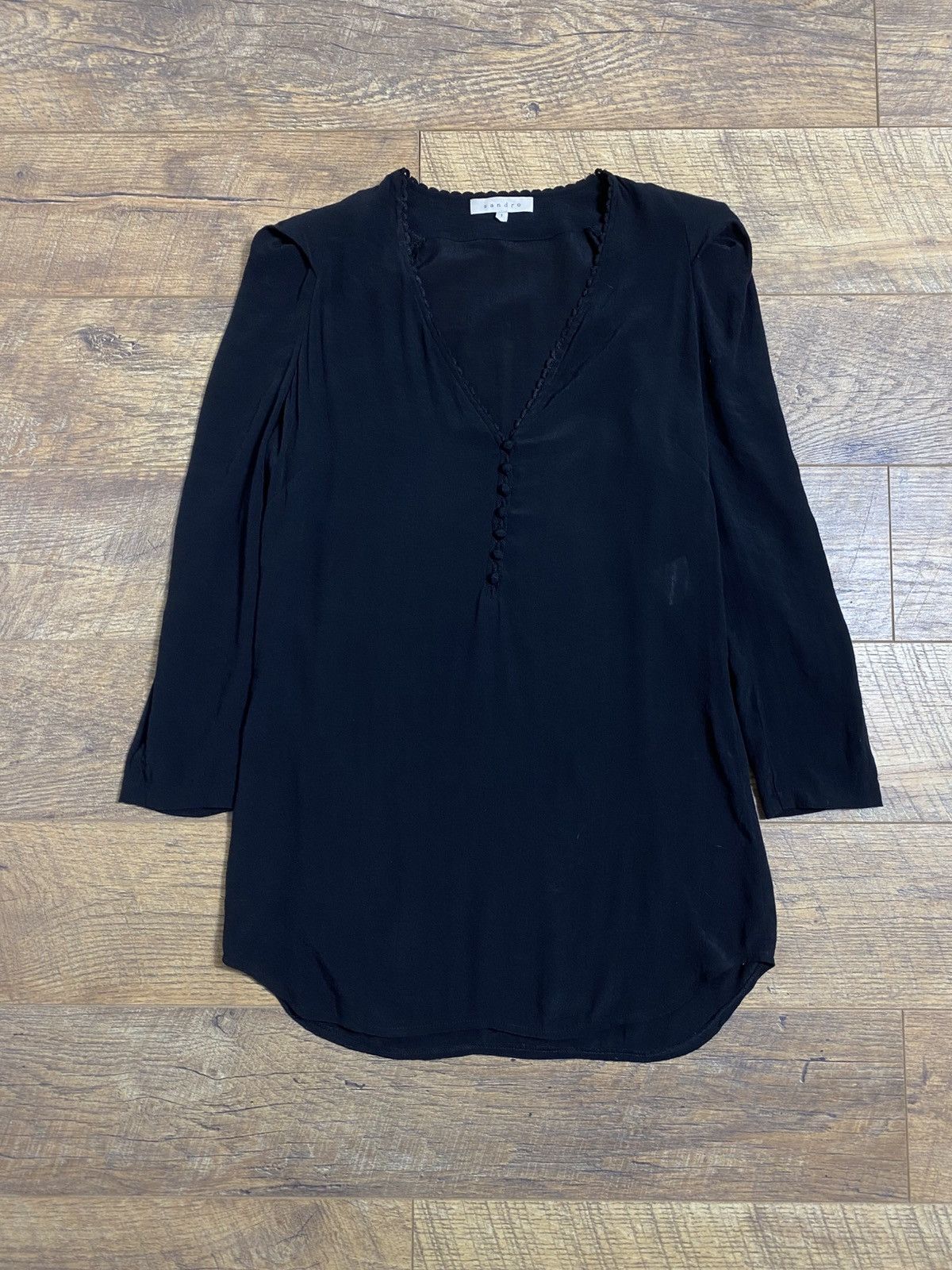 Sandro Sandro Paris Black Button-Up V-Neck Rayon Blouse Top Size S / US 4 / IT 40 - 1 Thumbnail
