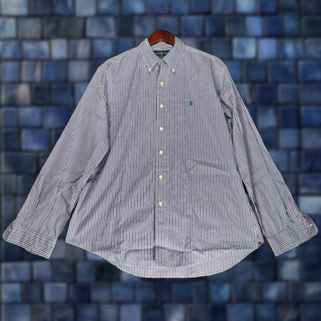 Ralph Lauren Ralph Lauren Shirt Mens 16.5 Custom Fit Button Down Purple Blue Stripe Cotton Size US XL / EU 56 / 4 - 1 Thumbnail
